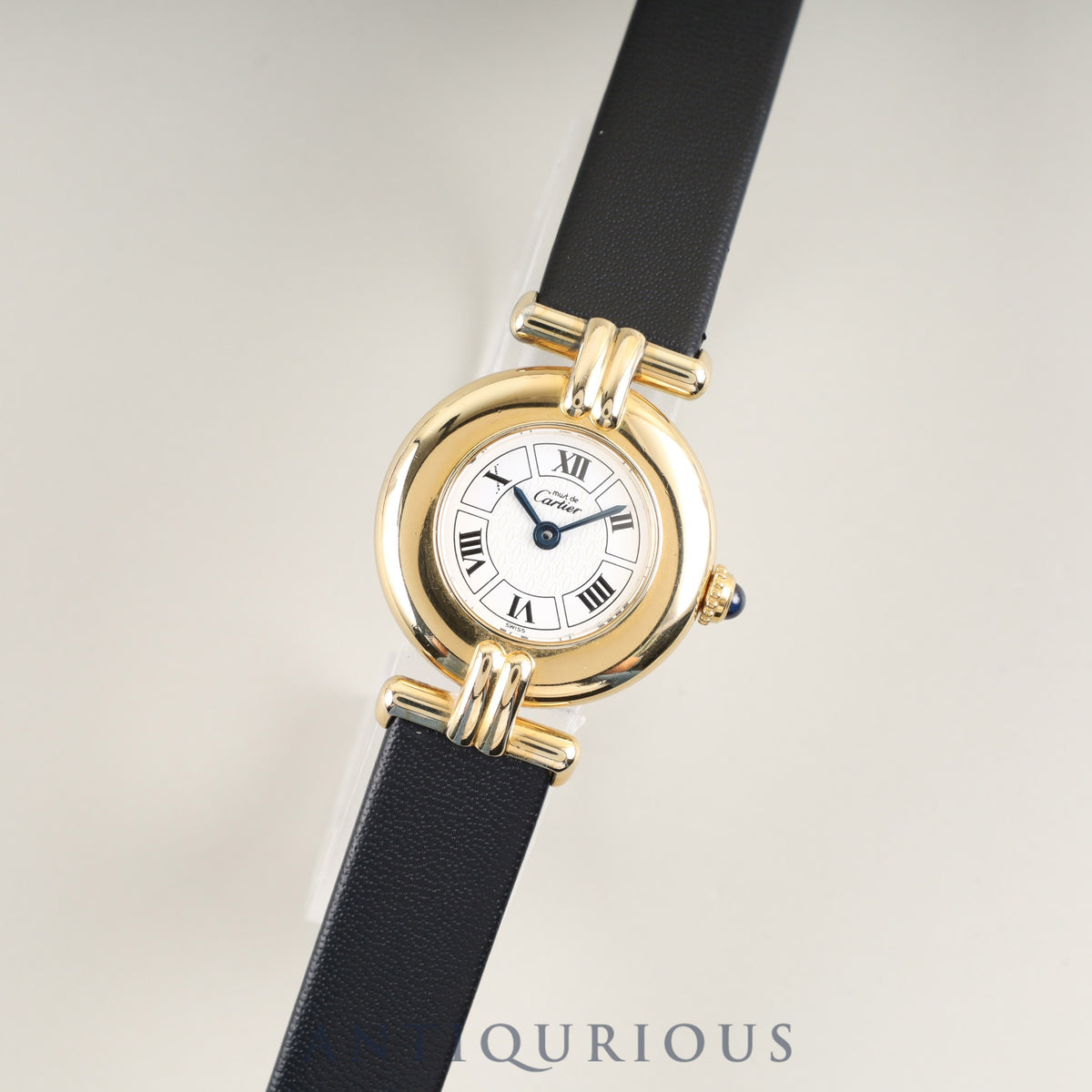 Cartier Must Colisee W1009954 / 1902 Quartz SV925 Leather Strap with Genuine GP Buckle, White Roman CC Dial, Overhauled