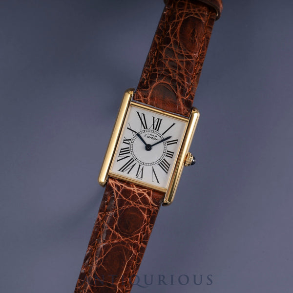 Cartier Must Tank LM 590005 Quartz SV925 Leather Genuine Buckle (GP) Opalan Dial Circa 1982-Circa 1995