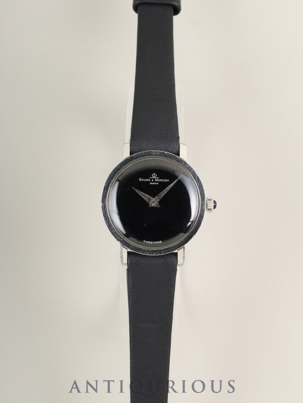 Baume & Mercier Round 1612 Hand-Wound SS Leather Aftermarket Pin Buckle (SS) Black Dial Overhauled