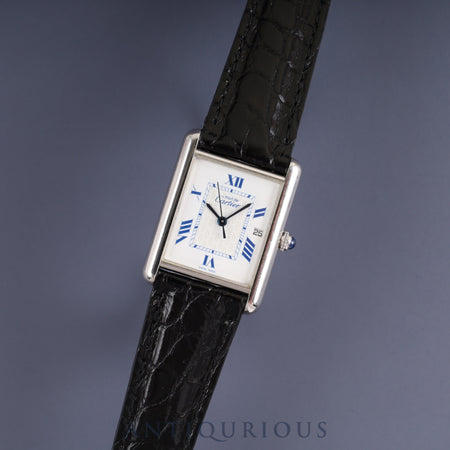 Cartier Must Tank GM (XL) W1014154/2414 Quartz Caliber 687 SV925 Leather Strap with Genuine D-Clasp (Stainless Steel) White Roman Dial Overhauled