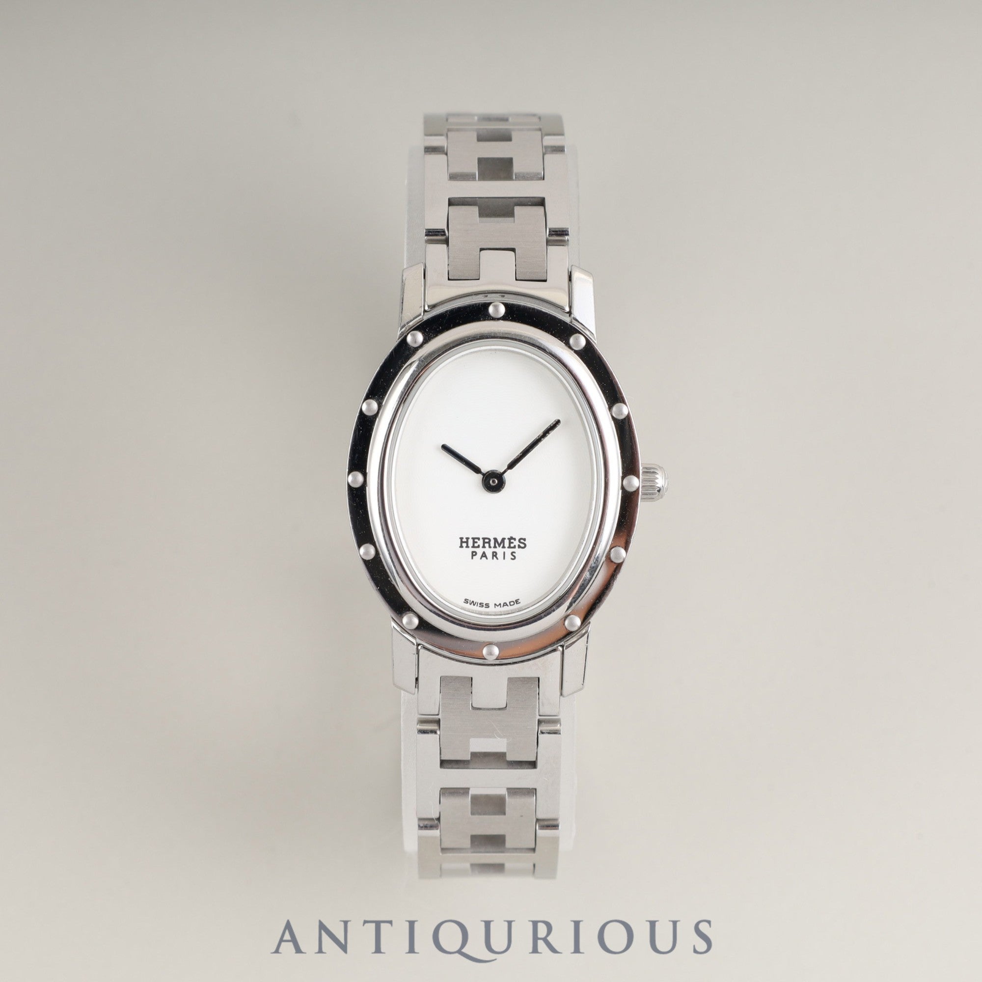 Hermes Clipper Oval CO1.210 Quartz Cal.976.001 SS SS White Guilloche Dial Overhauled
