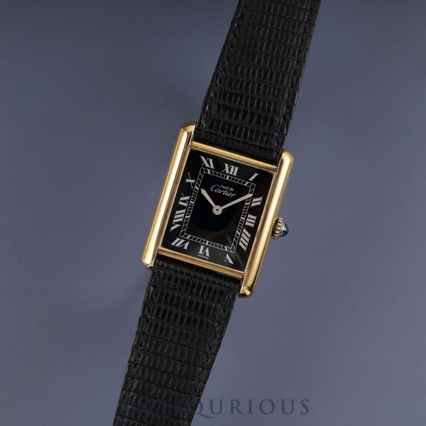 Cartier Must Tank LM Manual winding Cal.78-1 SV925 Genuine leather strap Genuine buckle (GP) Black Roman dial Overhauled