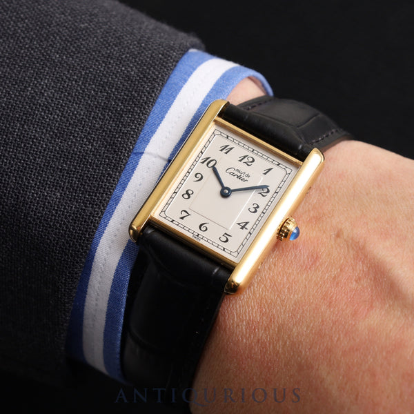 Cartier Must Tank LM 590005 Quartz Cal.90 SV925 Leather Genuine D-buckle (GP) White Arabic dial Overhauled