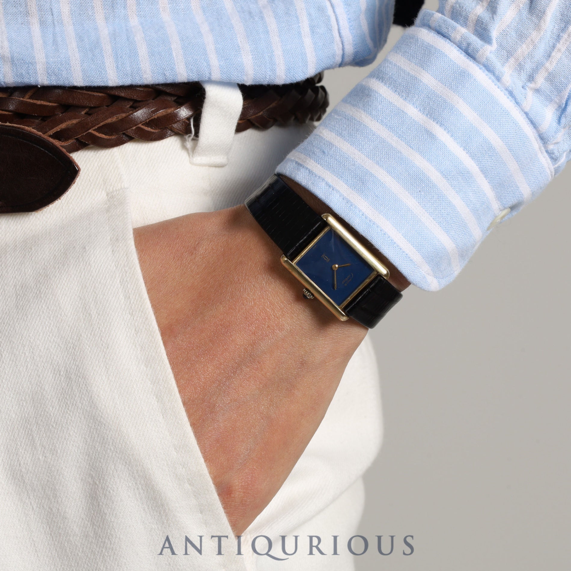 Cartier Must Tank LM Manual winding Cal.78-1 SV925 Leather Genuine buckle (GP) Lapis lazuli dial Overhauled