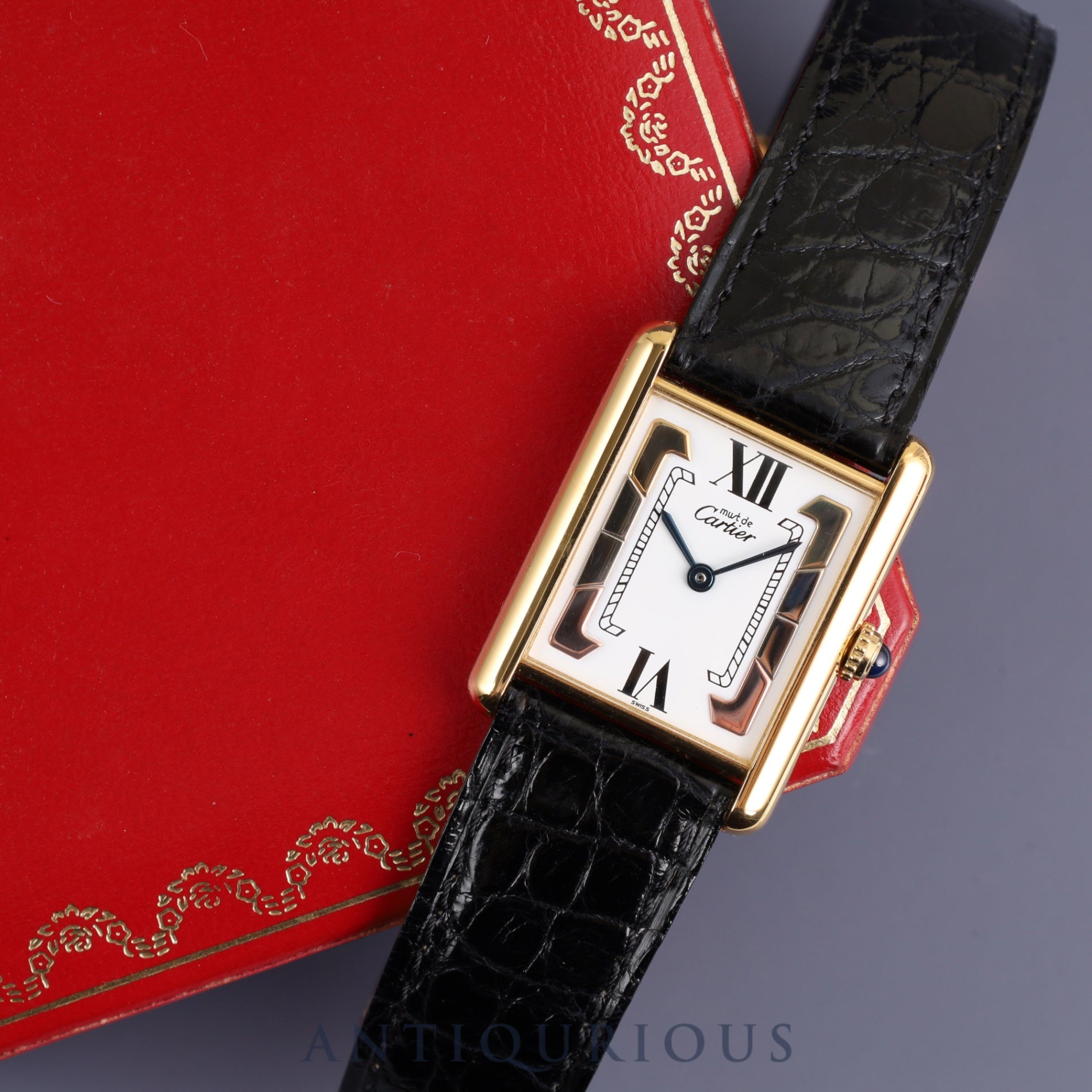 カルティエ マストタンク LM 590005 クォーツ Cal.90 SV925 純正革ベルト 純正Dバックル(GP) トリニティ文字盤 箱 オーバーホール済み