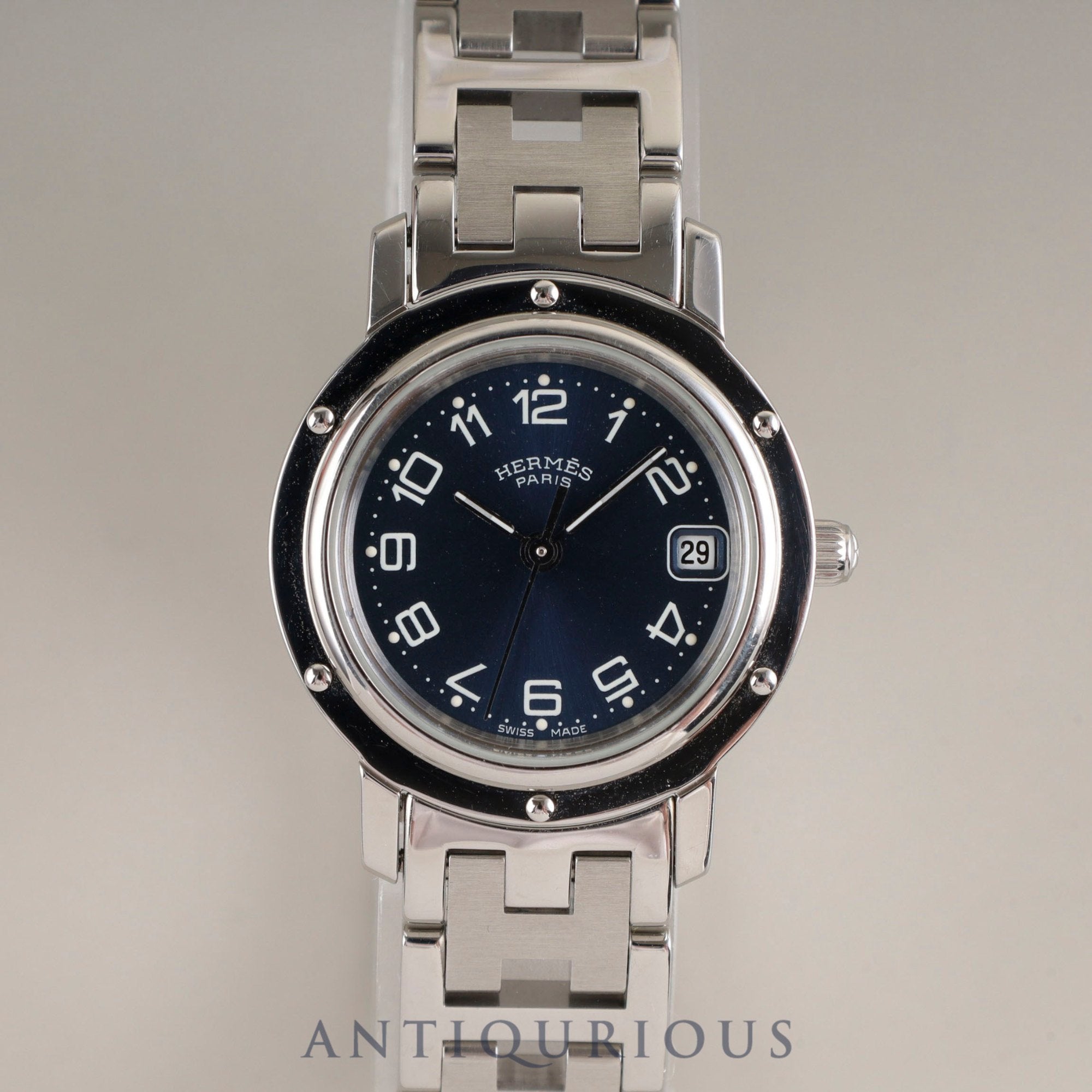 エルメス クリッパー CL4.210 クォーツ SS SS ブルーアラビア文字盤 箱 保証書(2002年)オーバーホール済み