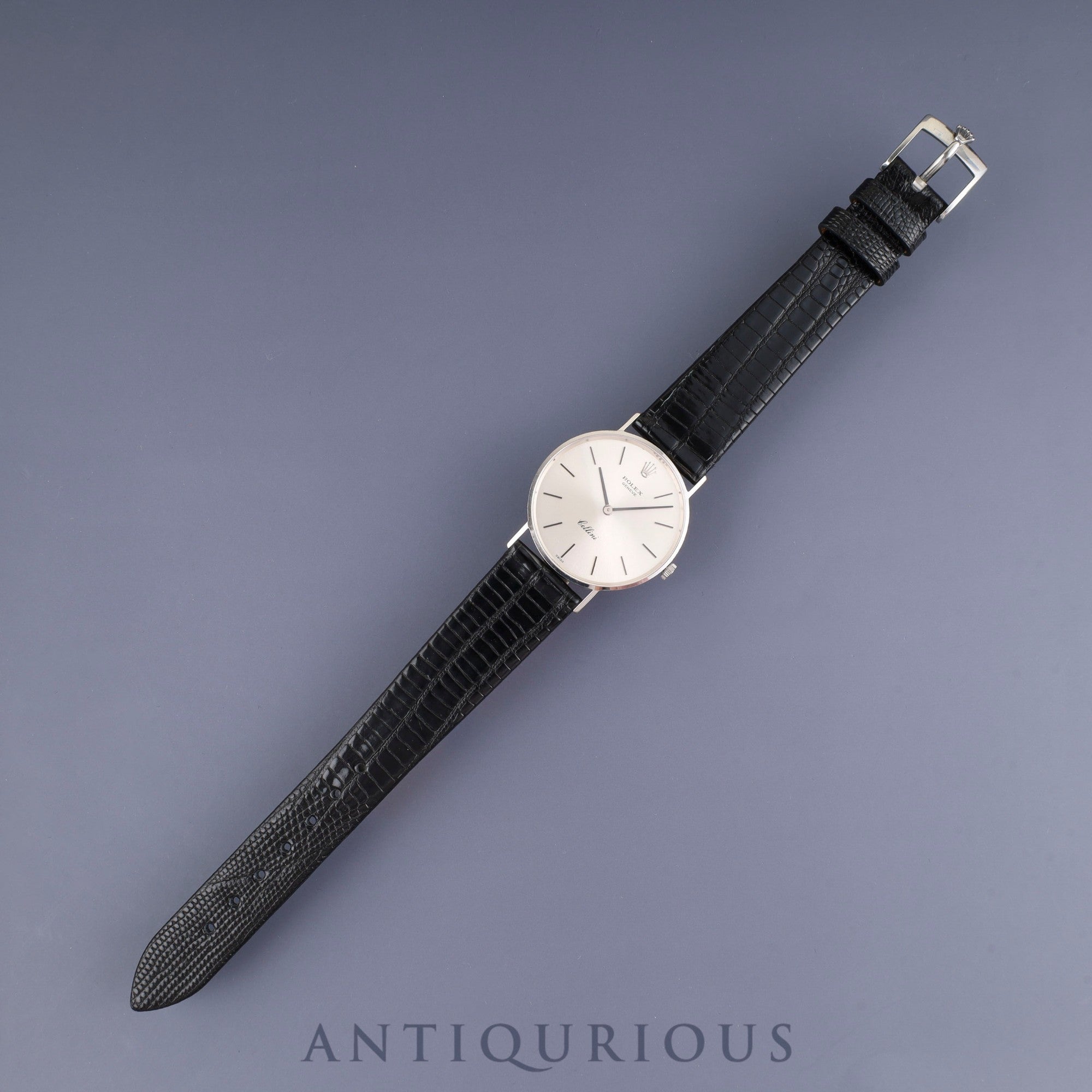 Rolex Cellini 3833, manual winding, Cal. 1600, 750 movement, leather, genuine stainless steel buckle, silver dial, no. 30 (1970), overhauled.