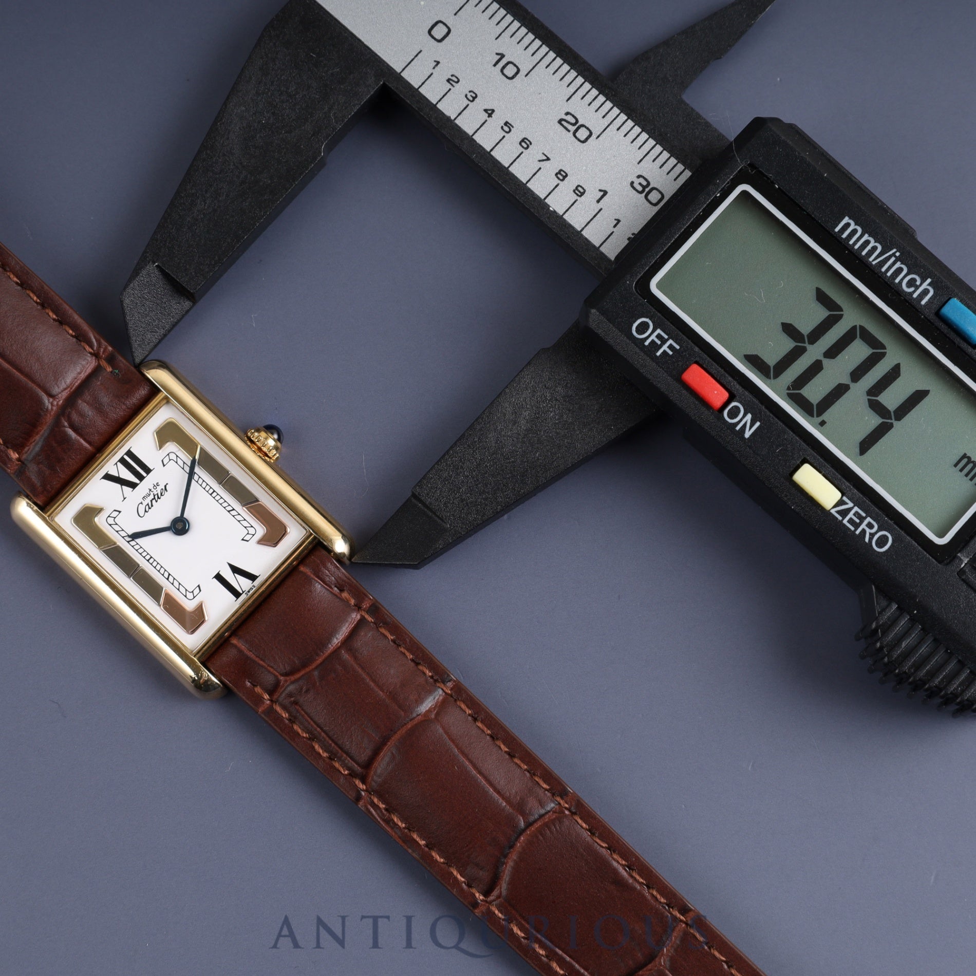 CARTIER MUST TANK LM 1615 Quartz Cal.90 SV925 Leather Genuine D-buckle (GP) Trinity dial Overhauled