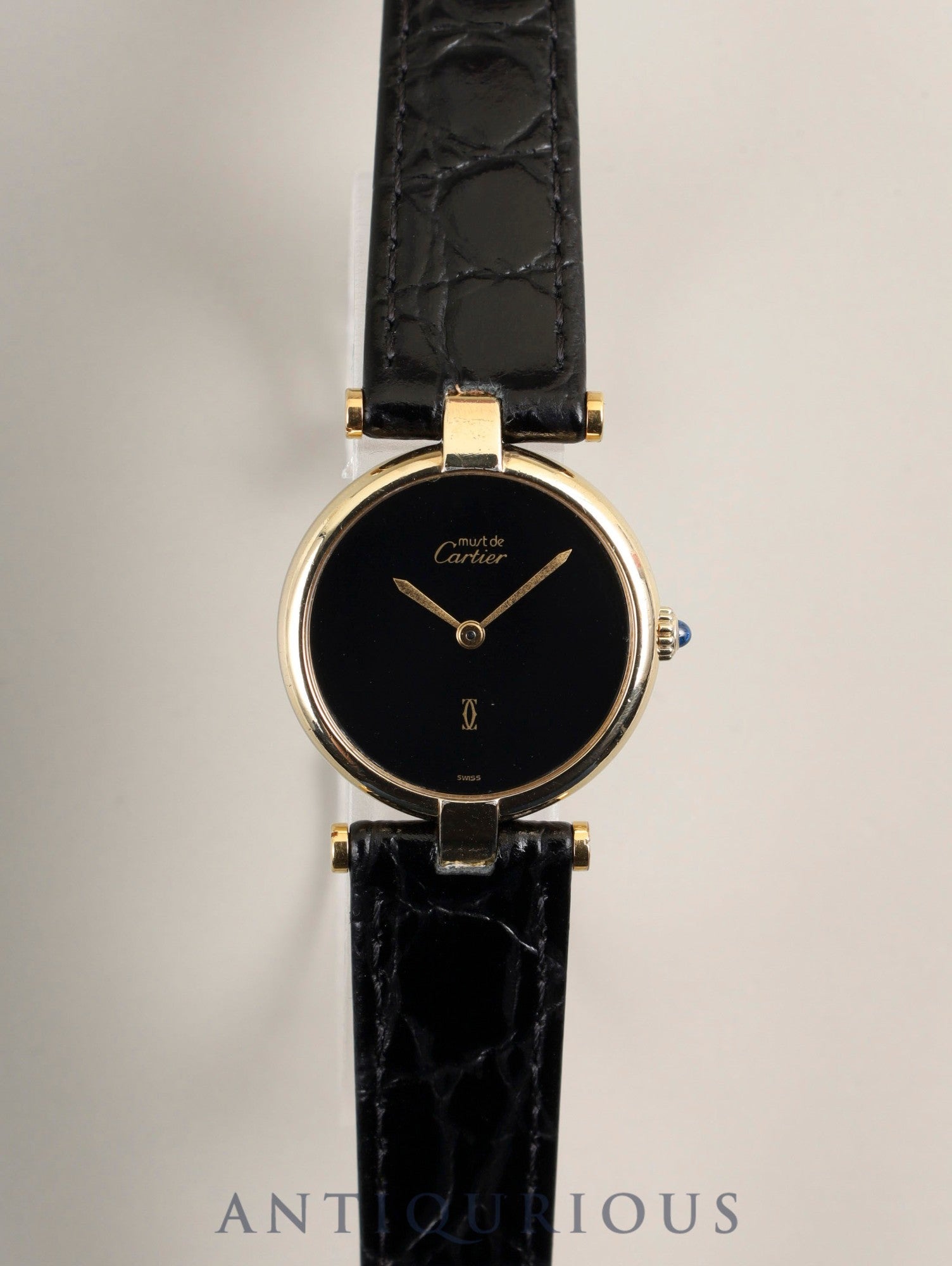 カルティエ マスト ヴァンドーム VLC SM 18 クォーツ Cal.81 SV925 革 純正尾錠(GP) オニキス文字盤 オーバーホール済み