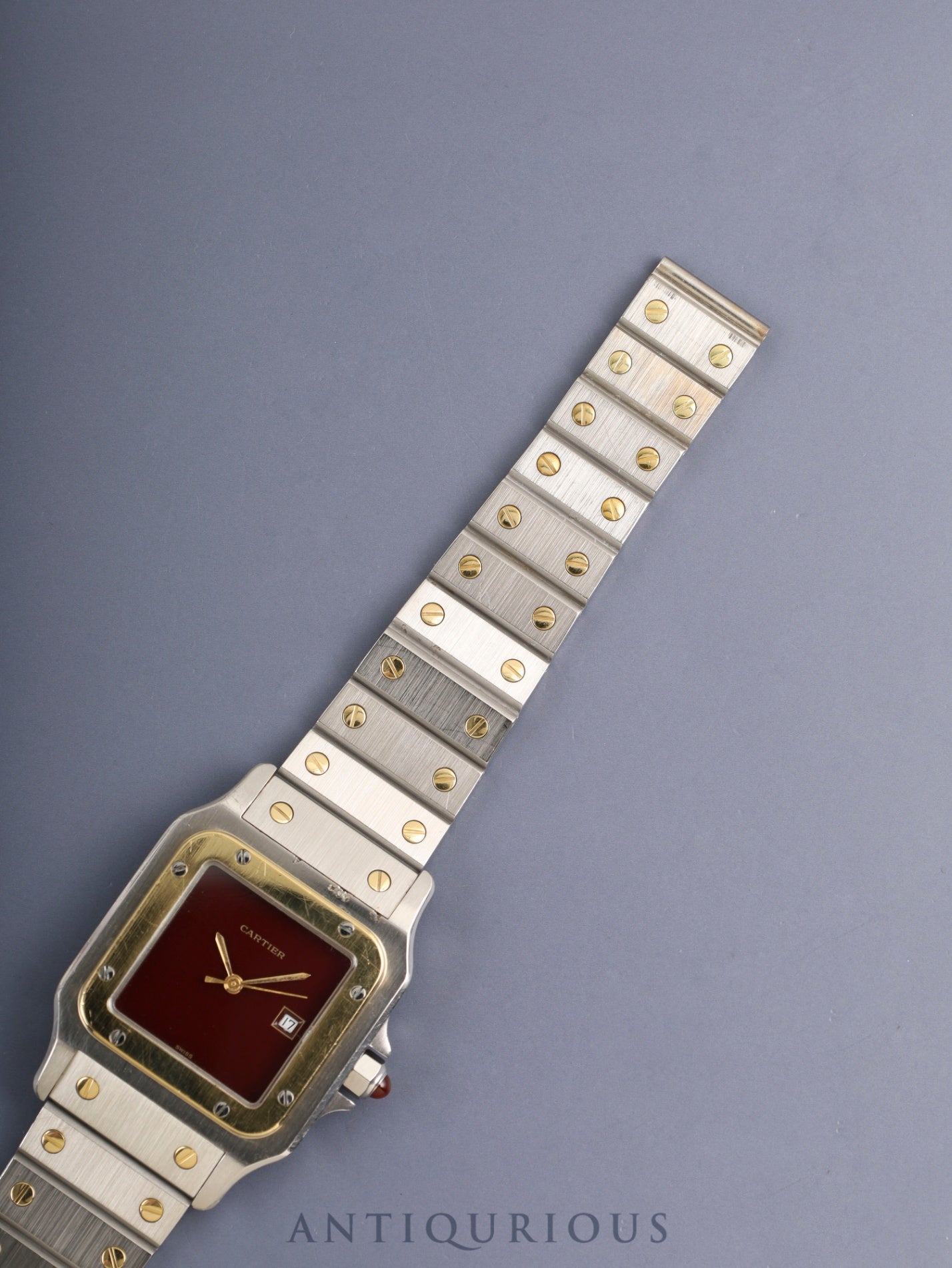 Cartier Santos Carrée LM 45168381 / 2961 Automatic Cal.2671 SS/YG SS/YG Garnet Dial Bordeaux Dial Box, Papers, Booklets (1987 / Named) Overhauled