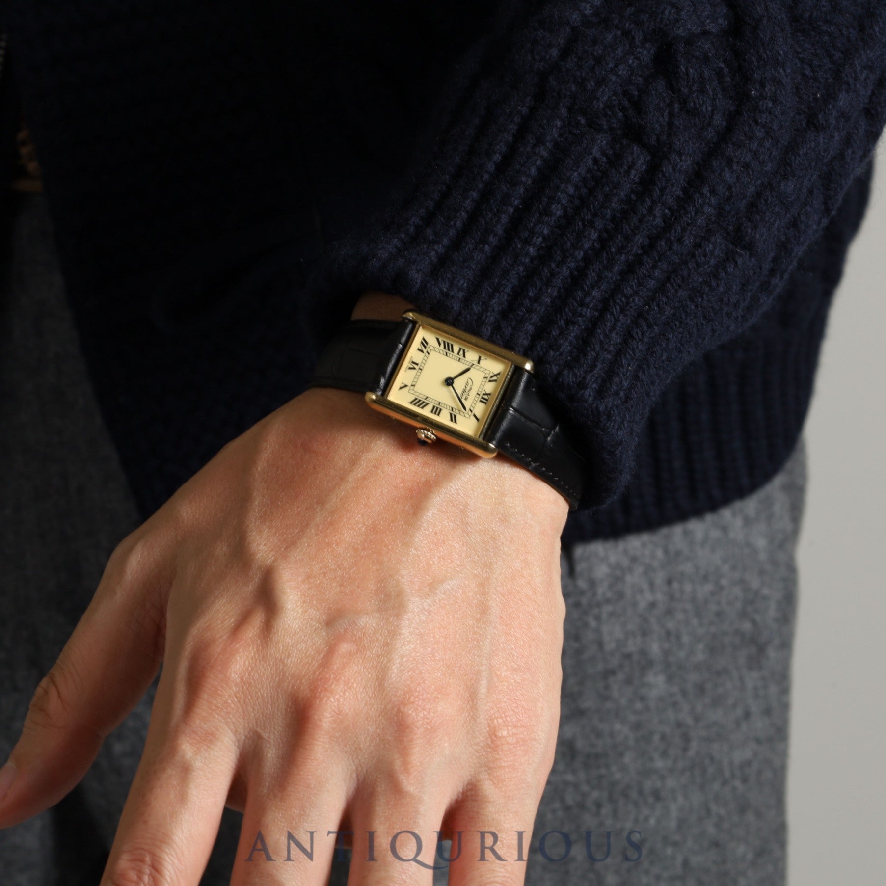 カルティエ マストタンク LM 590005 クォーツ SV925 革 純正尾錠(GP)アイボリーローマン文字盤 箱 冊子 カルティエブティックコンプリートサービス済み