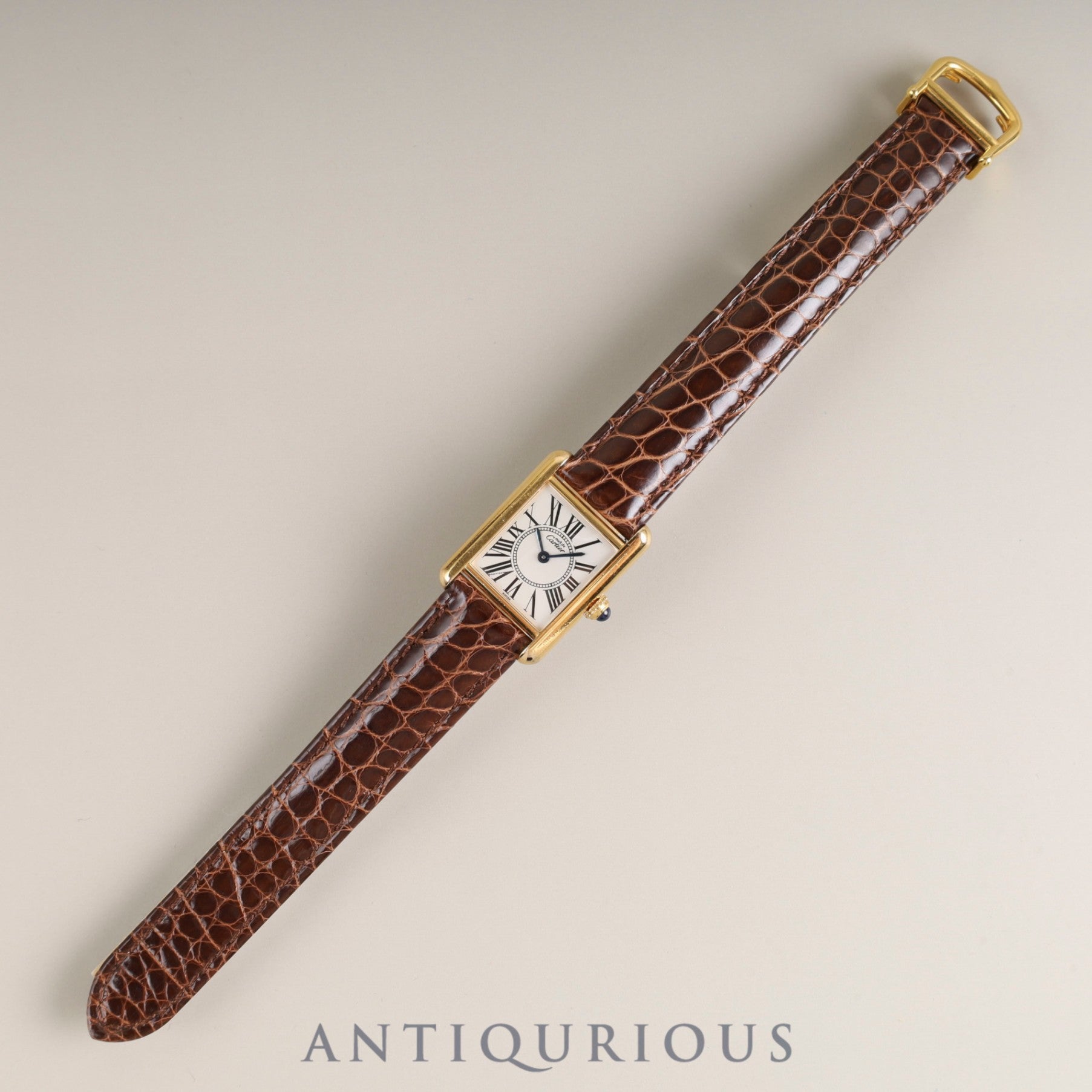 Cartier Must Tank SM 5057001 Quartz Cal.057 SV925 Leather Genuine D-buckle (GP) Opalan dial Overhauled