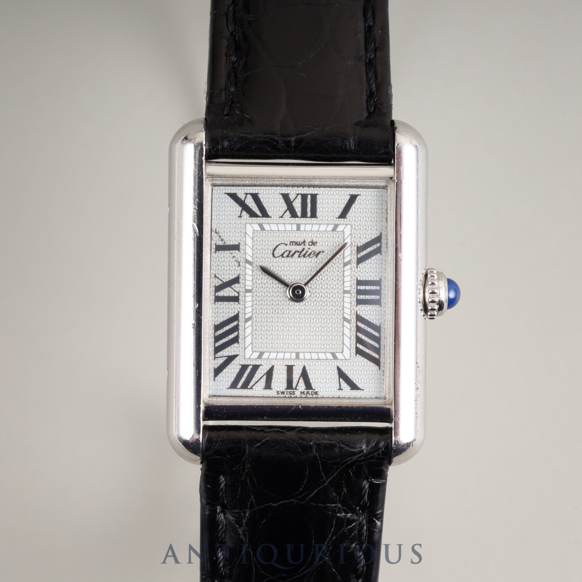 Cartier Must Tank MM 2416 Quartz Cal.057 SV925 Leather Genuine D Buckle (SS) Silver Roman Dial Overhauled