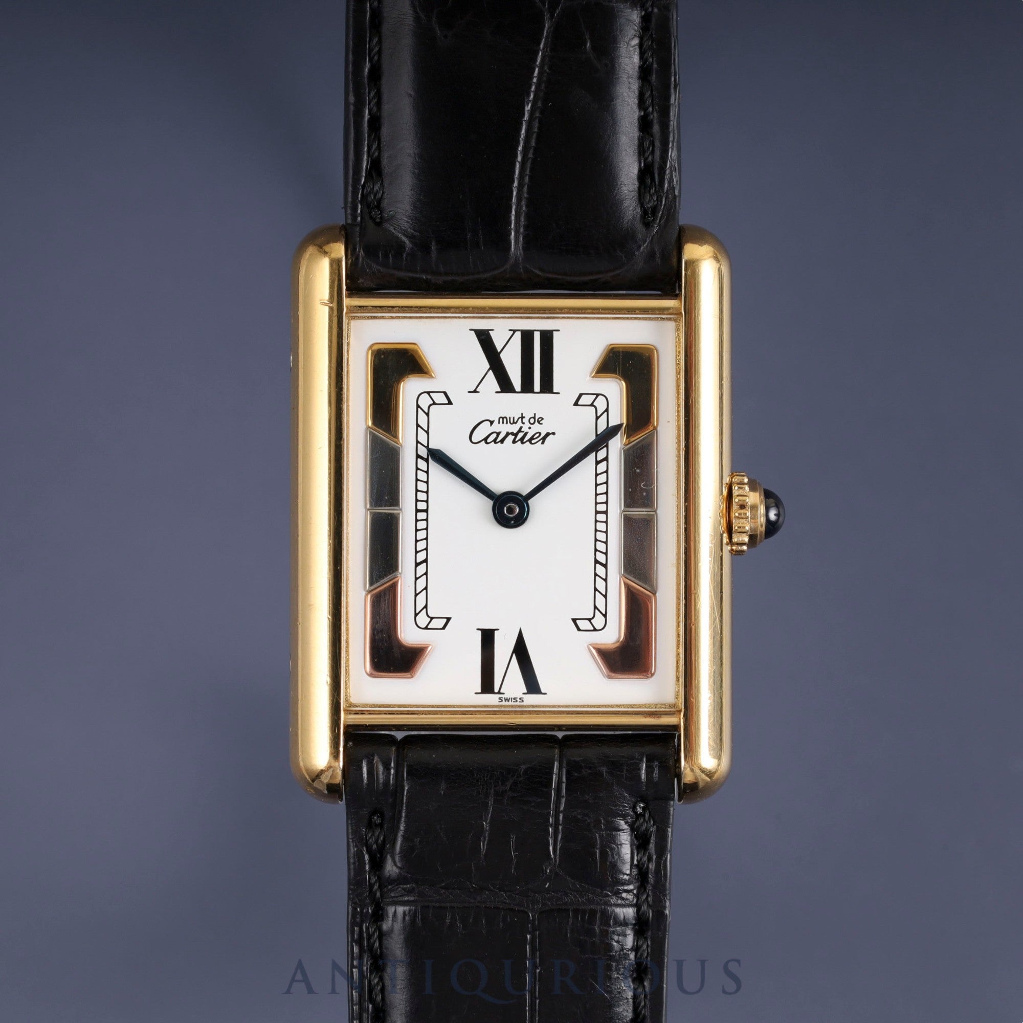 カルティエ マストタンク LM 590005 クォーツ Cal.90 SV925 革 純正Dバックル(GP) トリニティ文字盤 オーバーホール済み