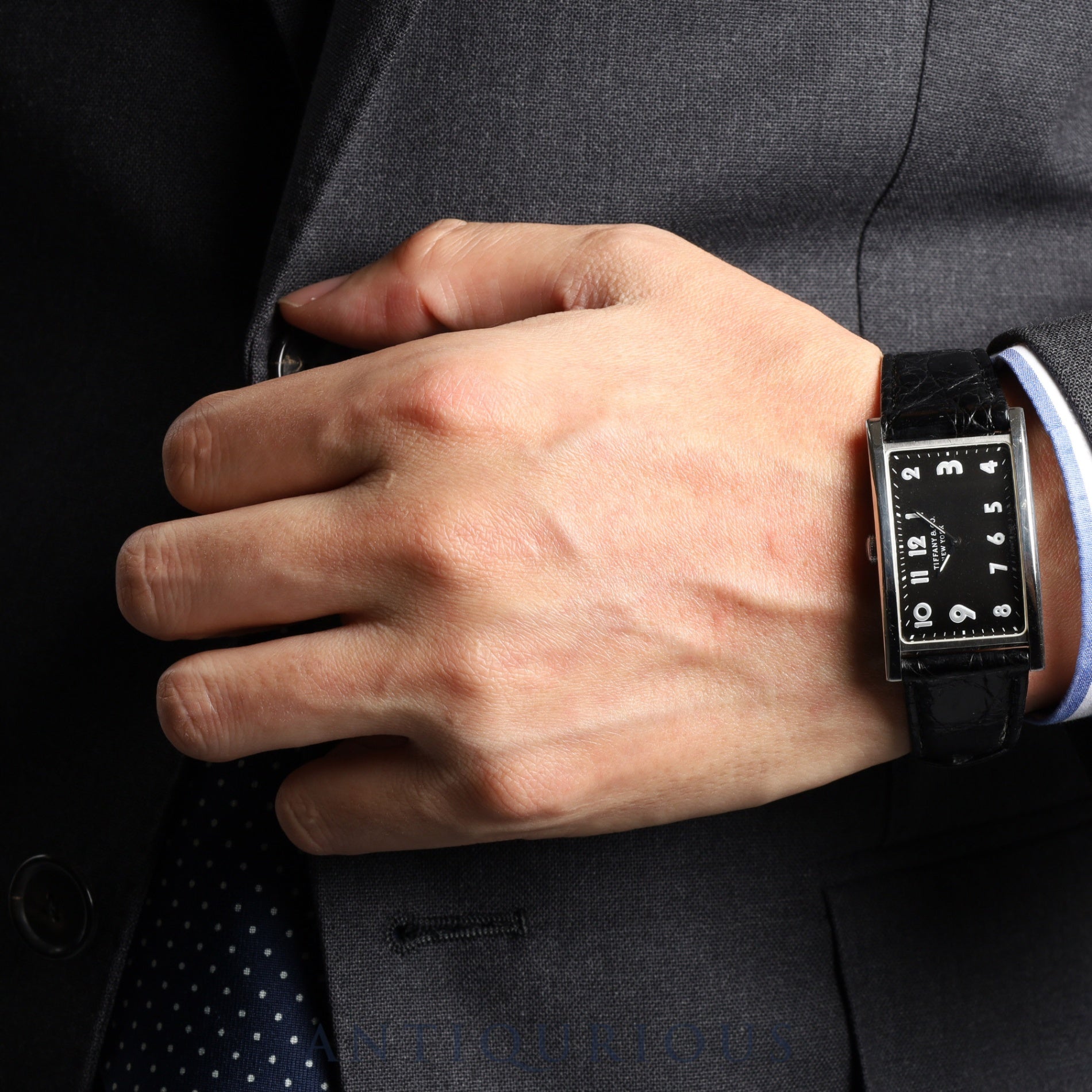 ティファニー イーストウエスト 34677352 クォーツ SS 革 純正Dバックル(SS) ブラック文字盤 オーバーホール済み