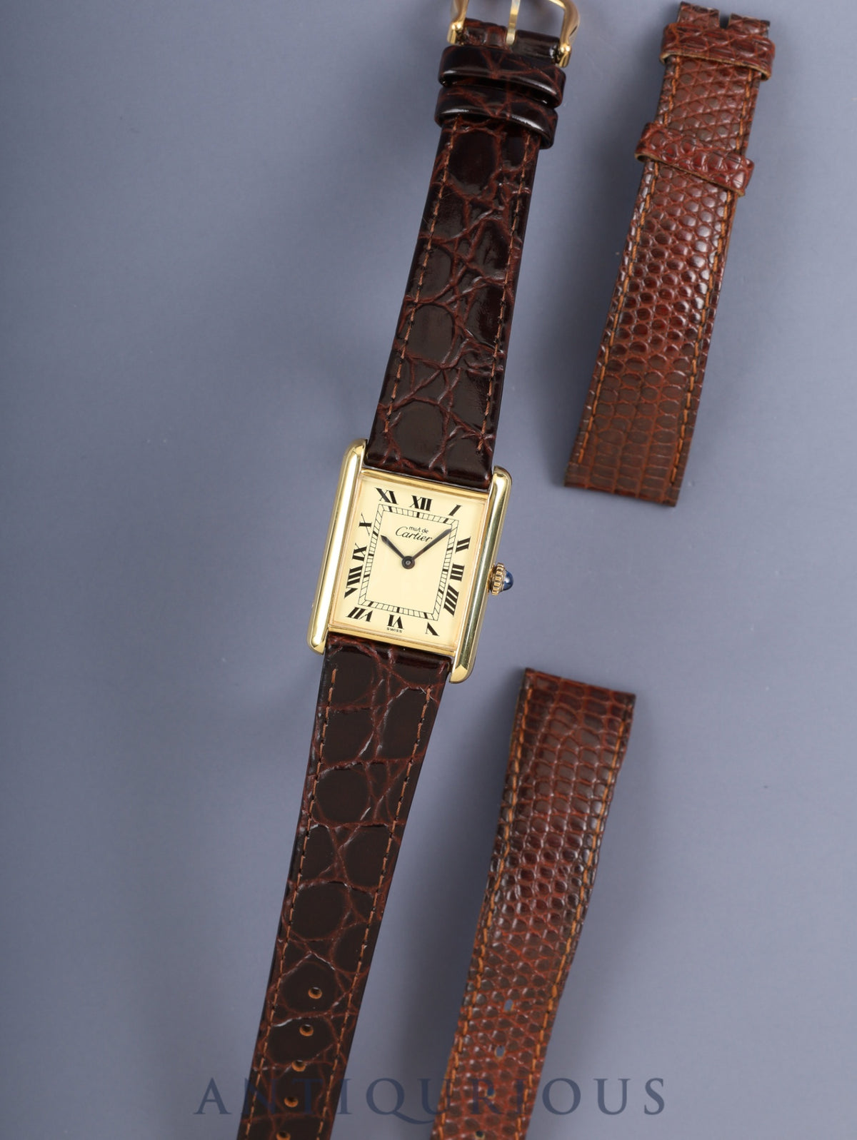 Cartier Must Tank LM Hand-wound Cal.78-1 SV925 Leather Original Pin Buckle (GP) Ivory Roman Dial (SWISS marking) Overhauled