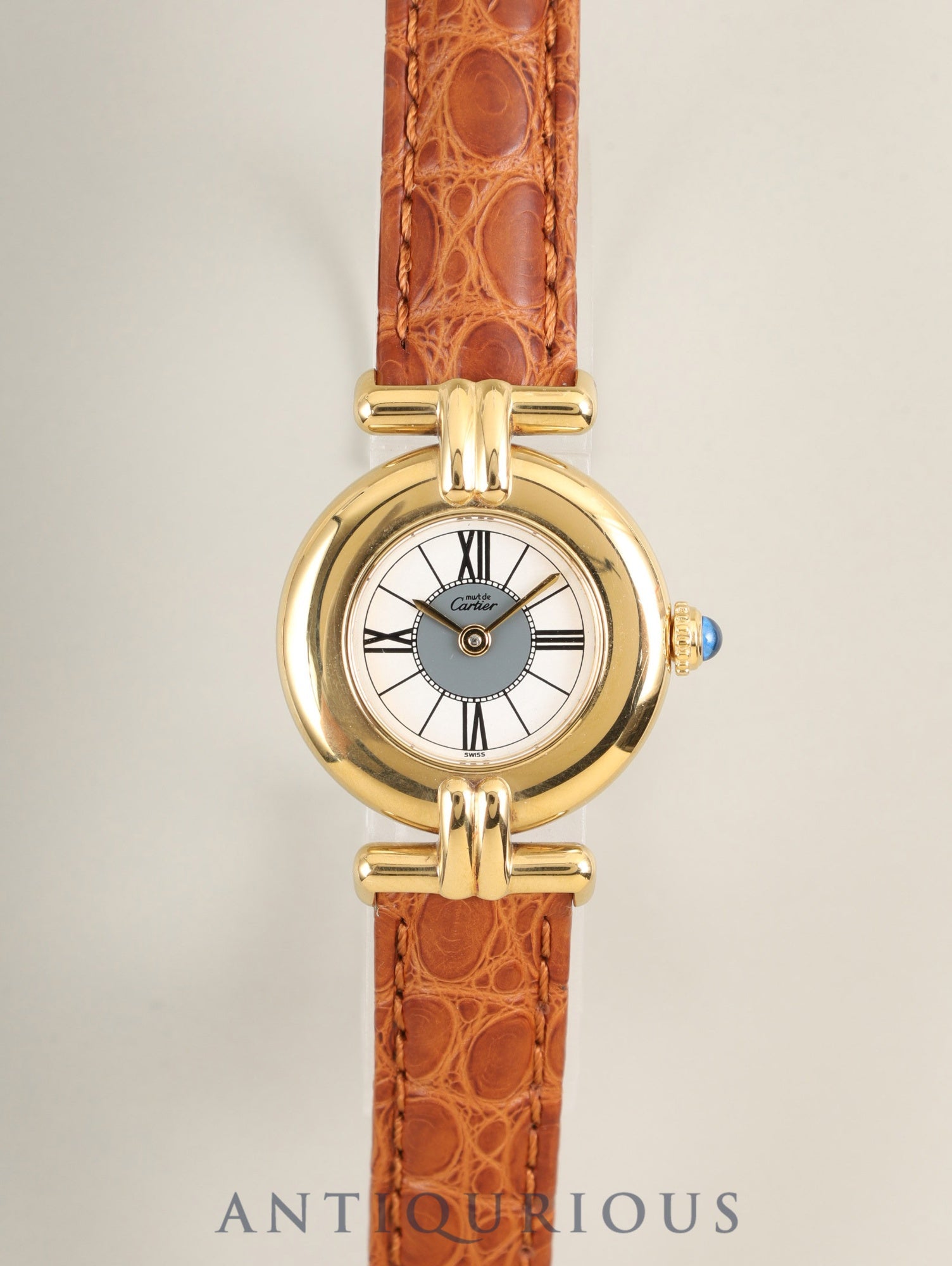 カルティエ マストコリゼ W1006654 / 590002 クォーツ Cal.90 SV925 革 純正Dバックル(GP) センターグレー飛びローマン文字盤 冊子 保証書(1991年)オーバーホール済み