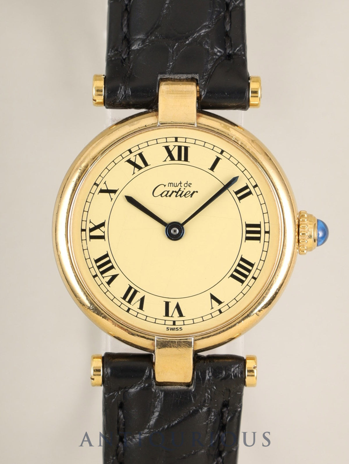 Cartier Must Vendome VLC SM 590004 Quartz Cal.90 SV925 Leather Genuine D-buckle (GP) Ivory Roman Dial (SWISS marking) Overhauled