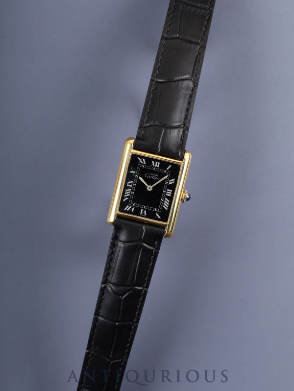 Cartier Must Tank LM Manual Winding Cal. 78-1 SV925 Leather Genuine D Buckle (GP) Black Roman Dial Box Overhauled and Finished to Like New