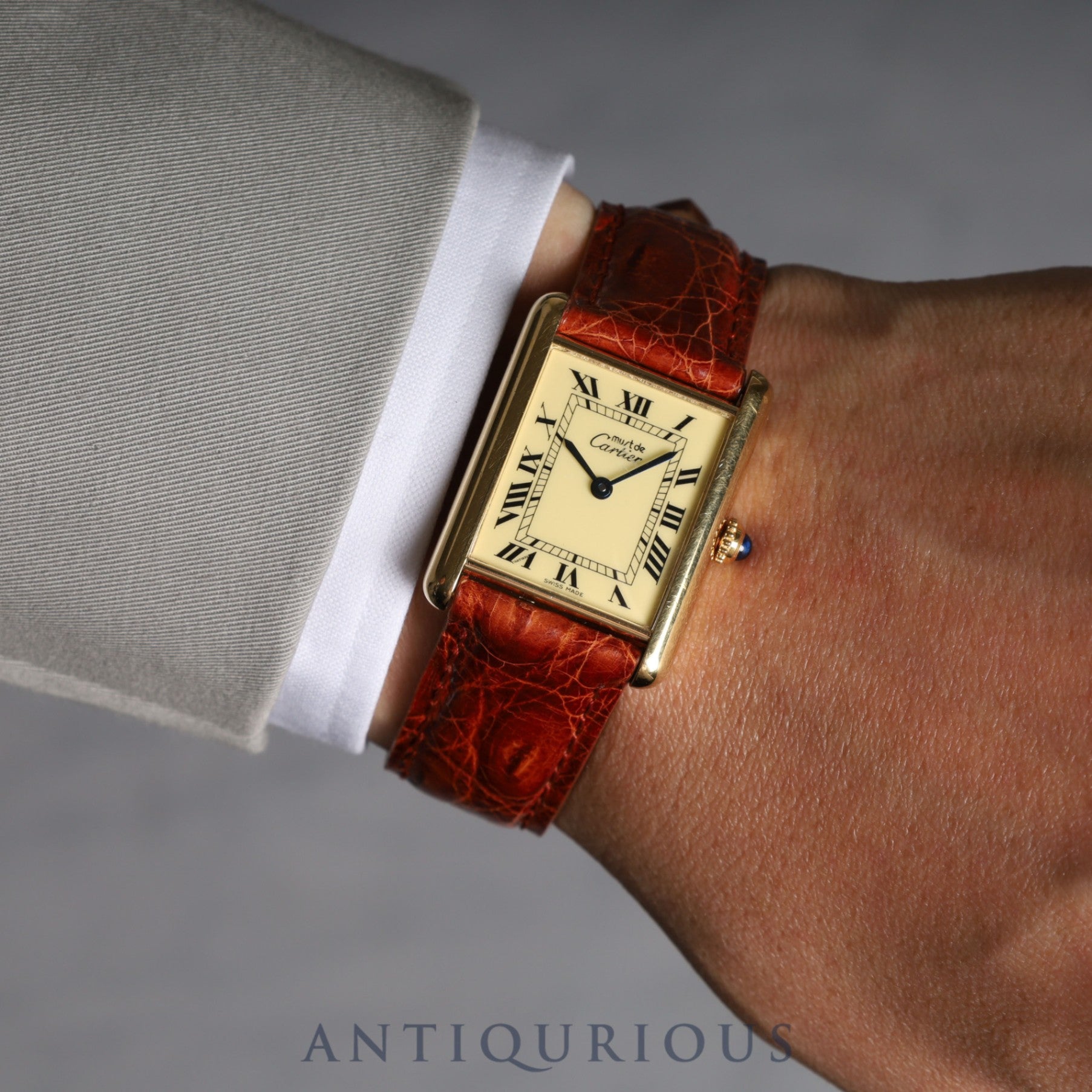 Cartier Must Tank LM QZ W1002753 / 590005 SV925 Leather Genuine Buckle (GP) Ivory Dial Box Cartier Boutique Complete Service