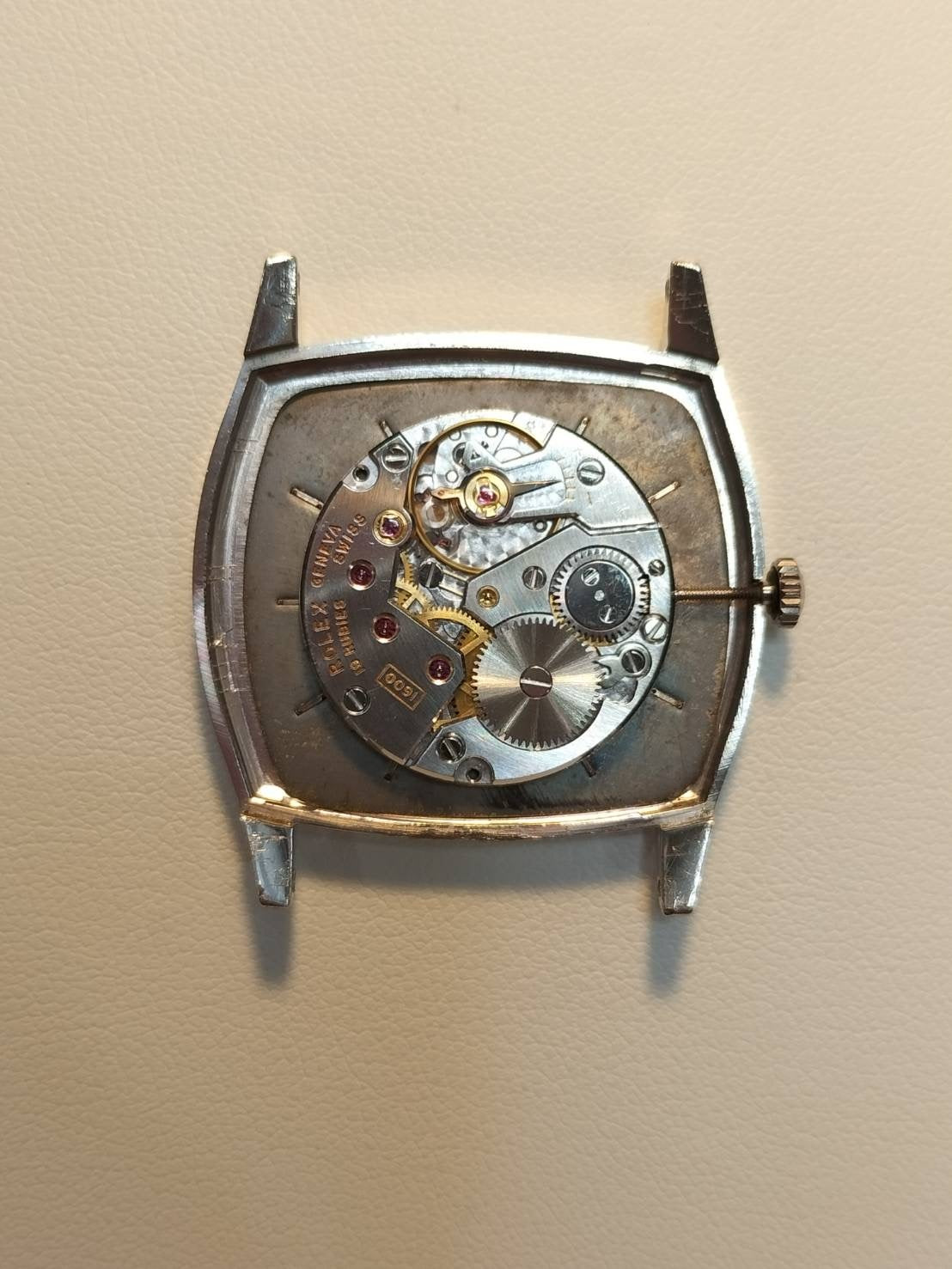 Rolex Cellini 3805 Manual winding Cal.1600 750WG Leather Genuine buckle (SS) Grey dial No. 27 (1969) Overhauled