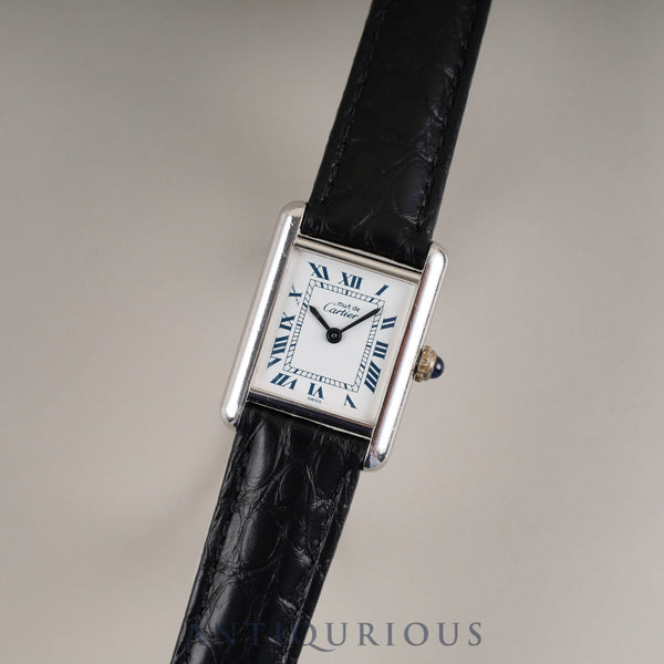 Cartier Must Tank SM 1614 Quartz Caliber 057 SV925 Leather Strap with Genuine D-Buckle (Stainless Steel) White Roman Dial Overhauled