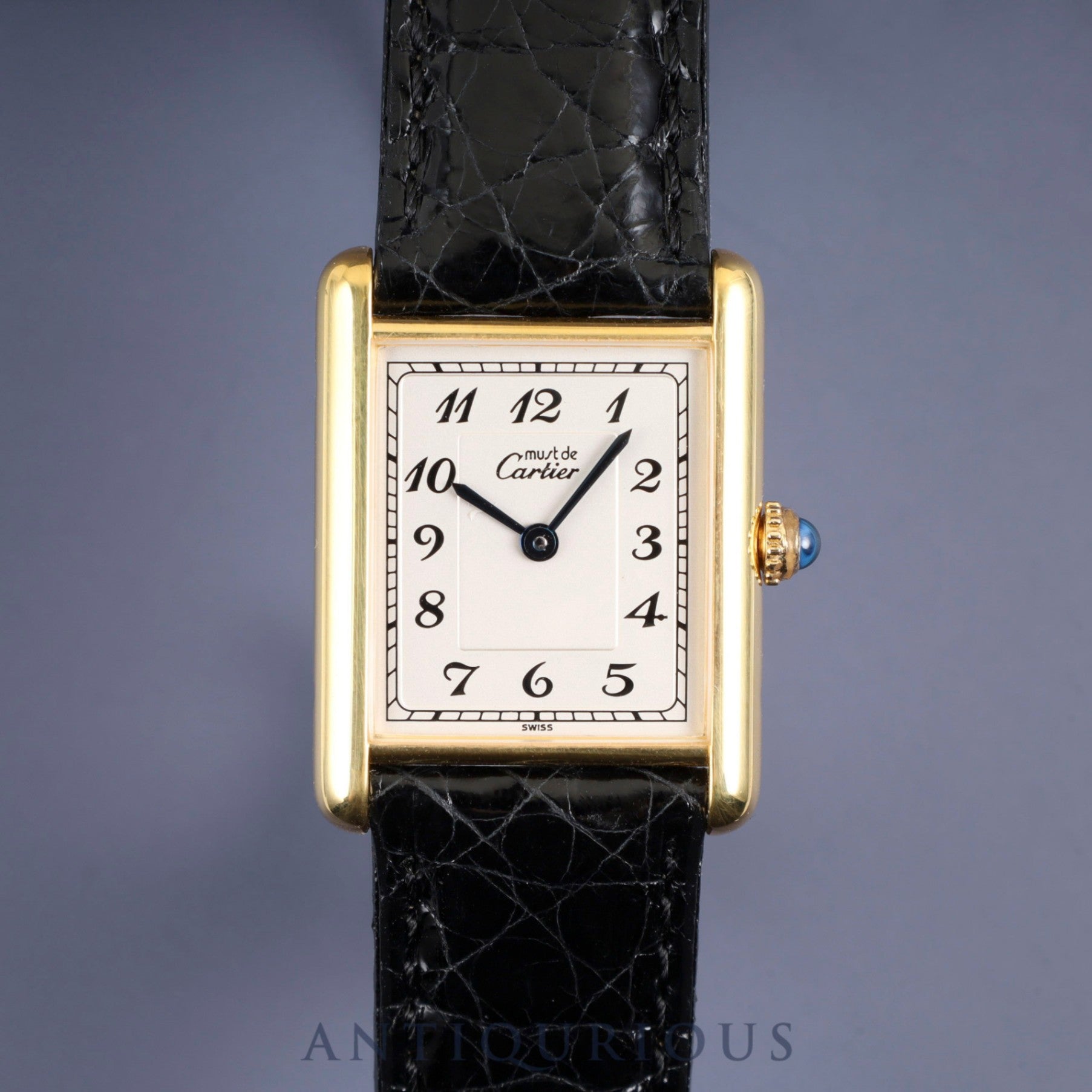 カルティエ マストタンク LM 590005 クォーツ Cal.90 SV925 革 純正尾錠(GP) アラビア文字盤 オーバーホール済み 新品仕上げ済み