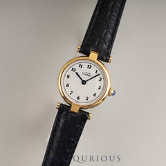 Cartier Must Vendôme VLC SM 590004 Quartz Caliber 90 SV925 Leather Strap with Genuine D-buckle (GP) Arabic Dial Overhauled