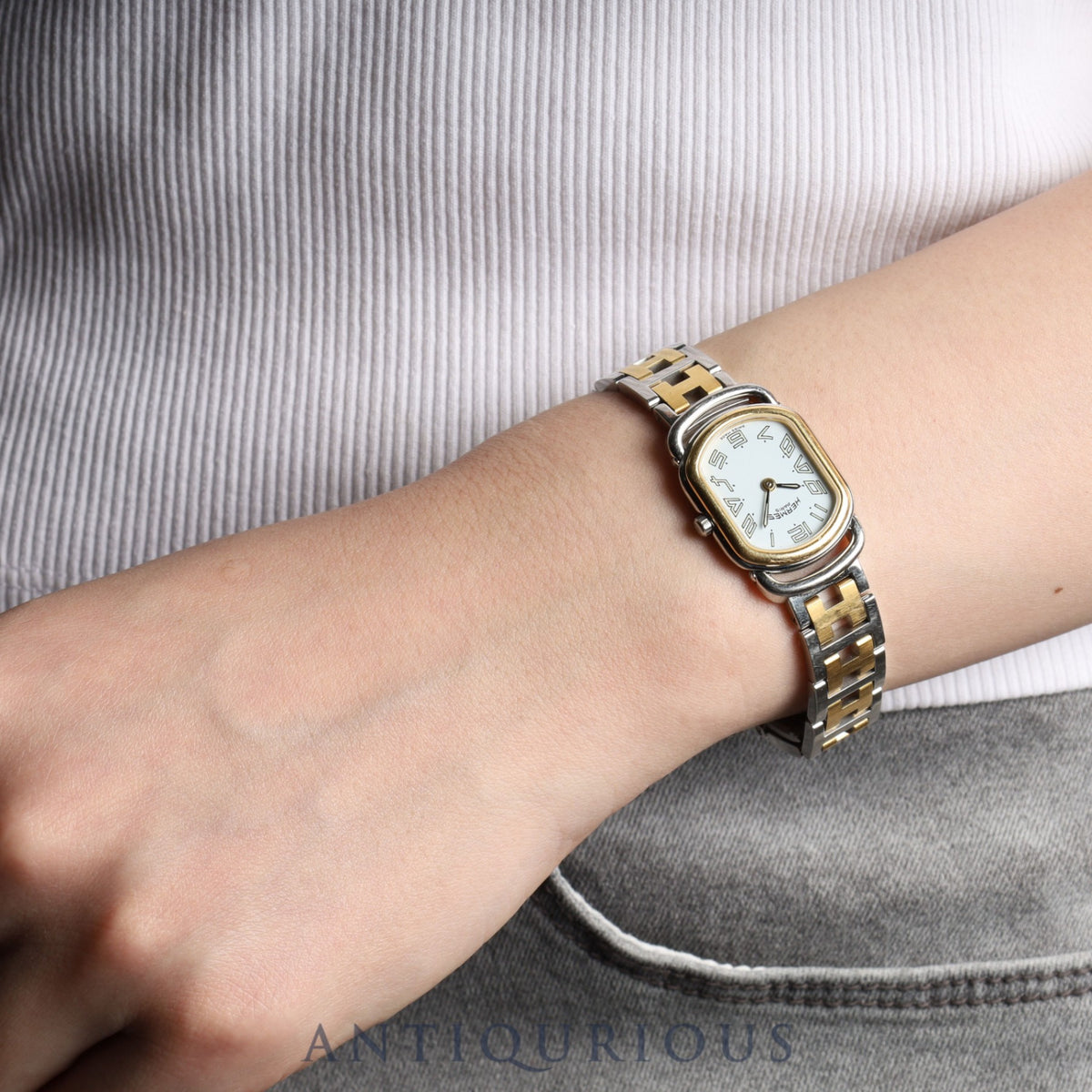 Hermes Rally RA1.220 Quartz Cal.976.001 SS/GP SS/GP White Dial Overhauled