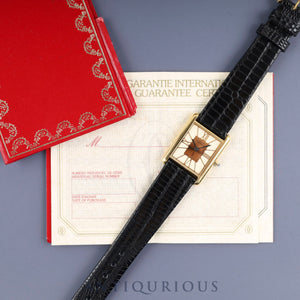 Cartier Must Tank LM 6 81006 Quartz Caliber 81 SV925 Leather Strap with Genuine GP Buckle Ivory Cloisonné Dial Circa 1982-1995 Warranty Card Overhauled