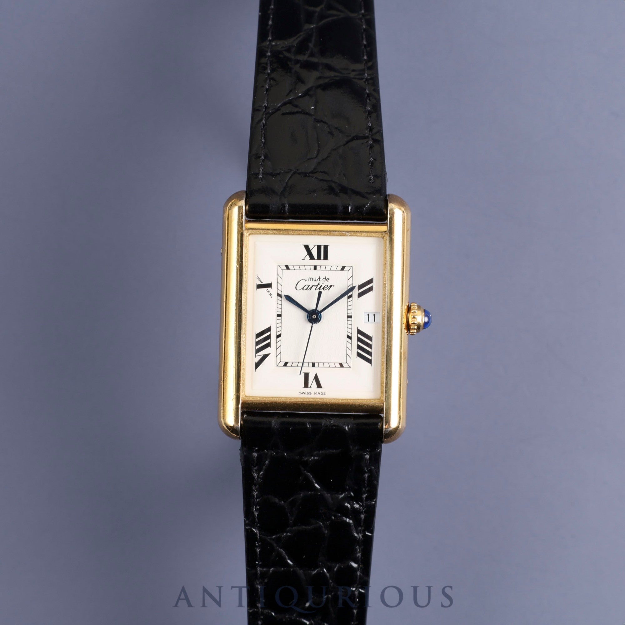 Cartier Must Tank GM (XL) Date W1013754 / 2413 Quartz Cal.687 SV925 Leather Genuine Buckle (GP) Roman CC Dial Box Instruction Manual