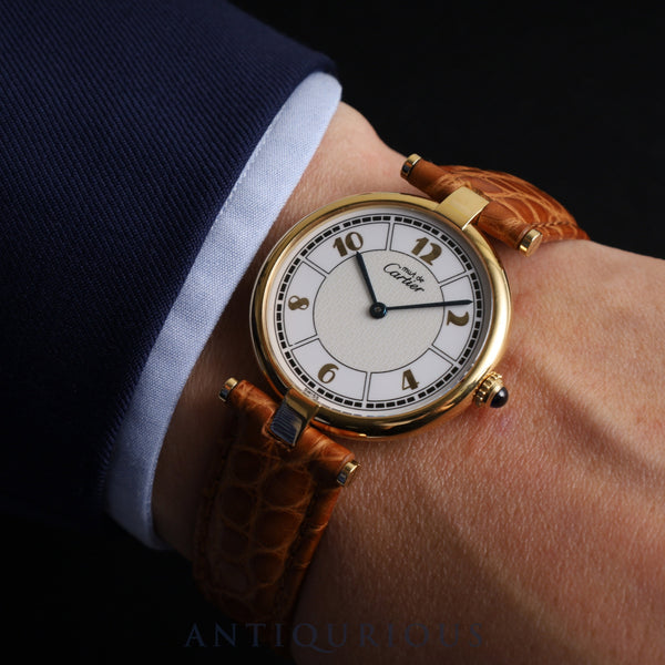 Cartier Must Vendome VLC LM W1009754 / 1861 Quartz Cal.690 SV925 Leather Genuine D Buckle (GP) Arabic CC Dial Box Warranty (1997) Overhauled