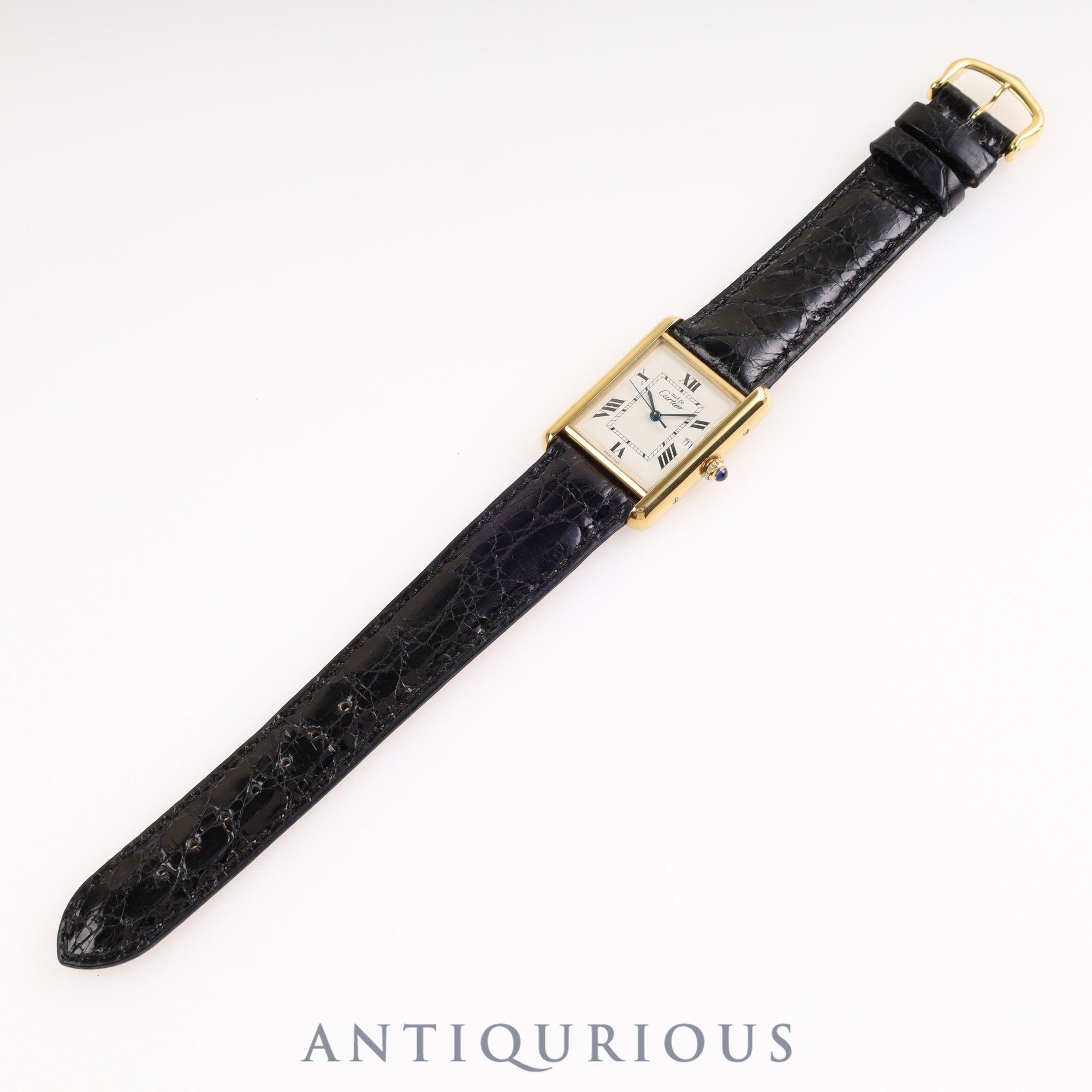 Cartier Must Tank GM (XL) Date QZ 2413 SV925 Leather Genuine Buckle Flying Roman CC Dial Box Warranty (2000)