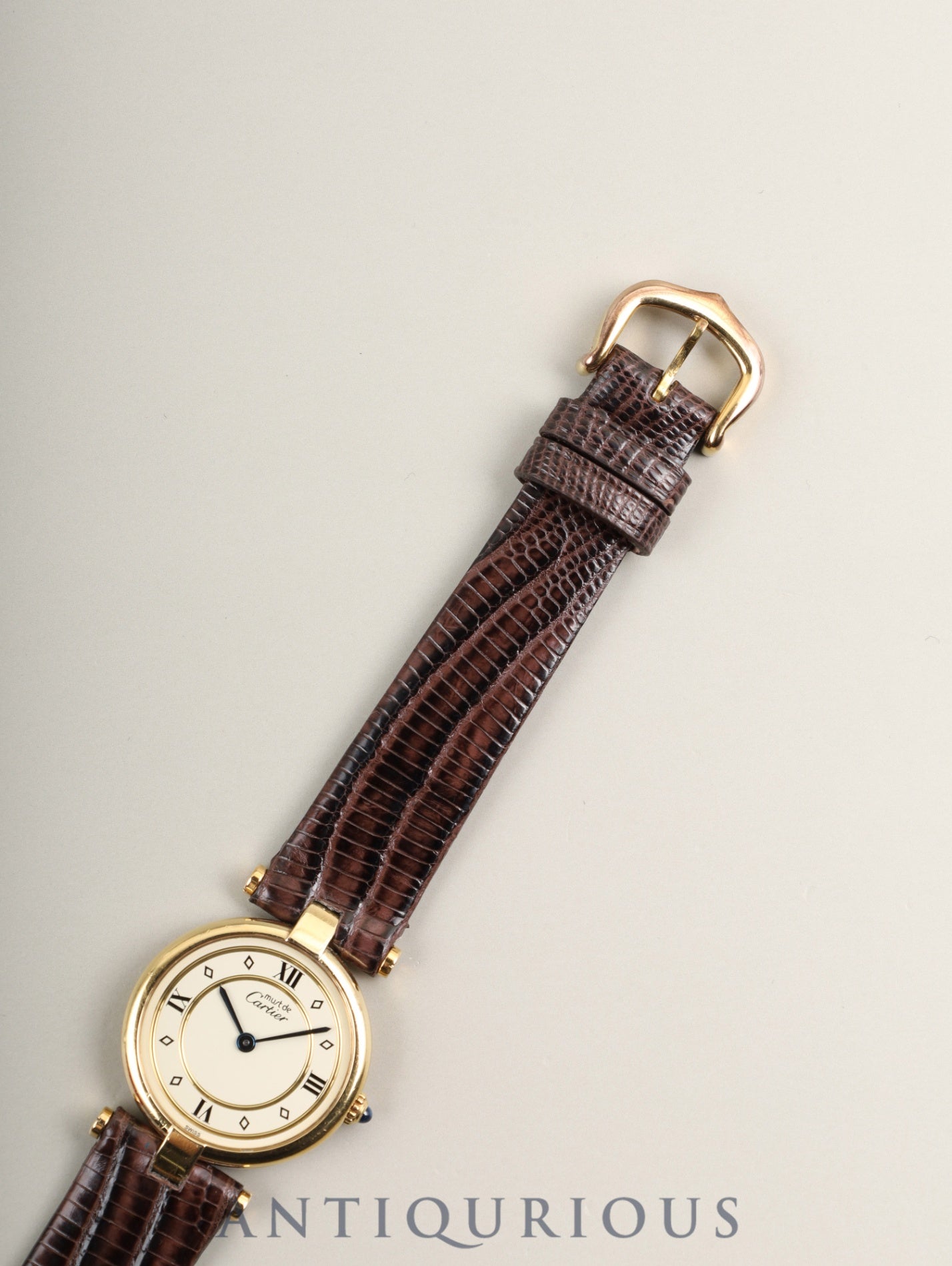 カルティエ マスト ヴァンドーム VLC SM 18 クォーツ Cal.81 SV925 革 純正ピンバックル(GP) アイボリー4点ローマン文字盤 箱 オーバーホール済み