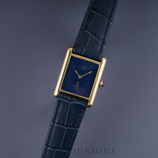 Cartier Must Tank LM Manual winding Cal.78-1 SV925 Leather Genuine buckle (GP) Lapis lazuli dial 1976-1981 Overhauled