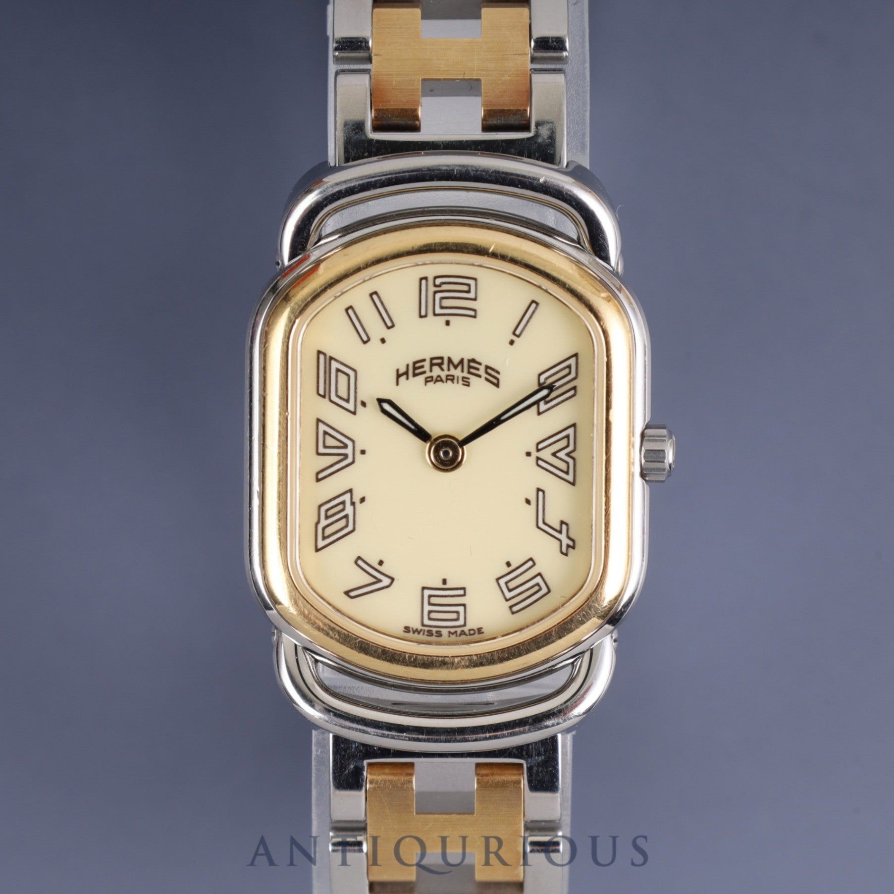 Hermes Rally RA1.220 Quartz Cal.976.001 SS/GP SS/GP Ivory dial Warranty (2014, personal name, memo included) Overhauled