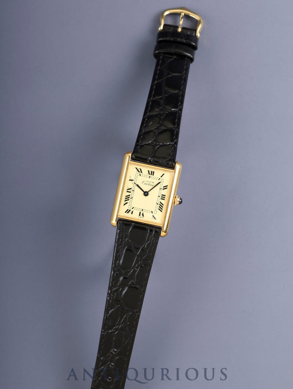Cartier Must Tank LM 590005 Quartz Cal.90 SV925 Leather Strap Original Pin Buckle (GP) Ivory Roman Numeral Dial (SWISS inscription) Overhauled and Polished