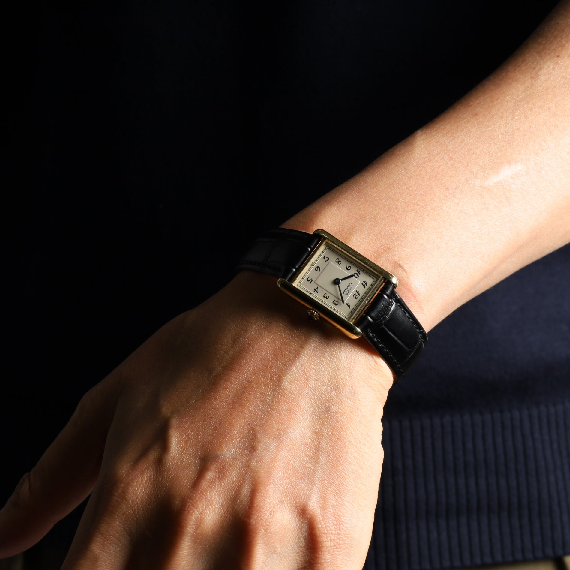 Cartier Must Tank LM 590005 Quartz Cal90 SV925 Leather Genuine D Buckle (GP) Arabic Dial Overhauled