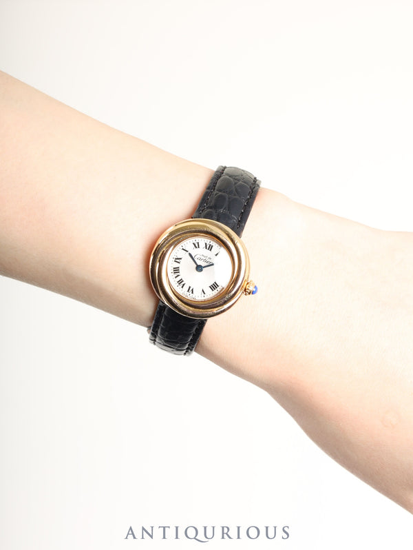 Cartier Must Trinity 2438 Quartz Cal.157 SV925 Leather Genuine D Buckle (GP) Silver Roman Dial Box Overhauled