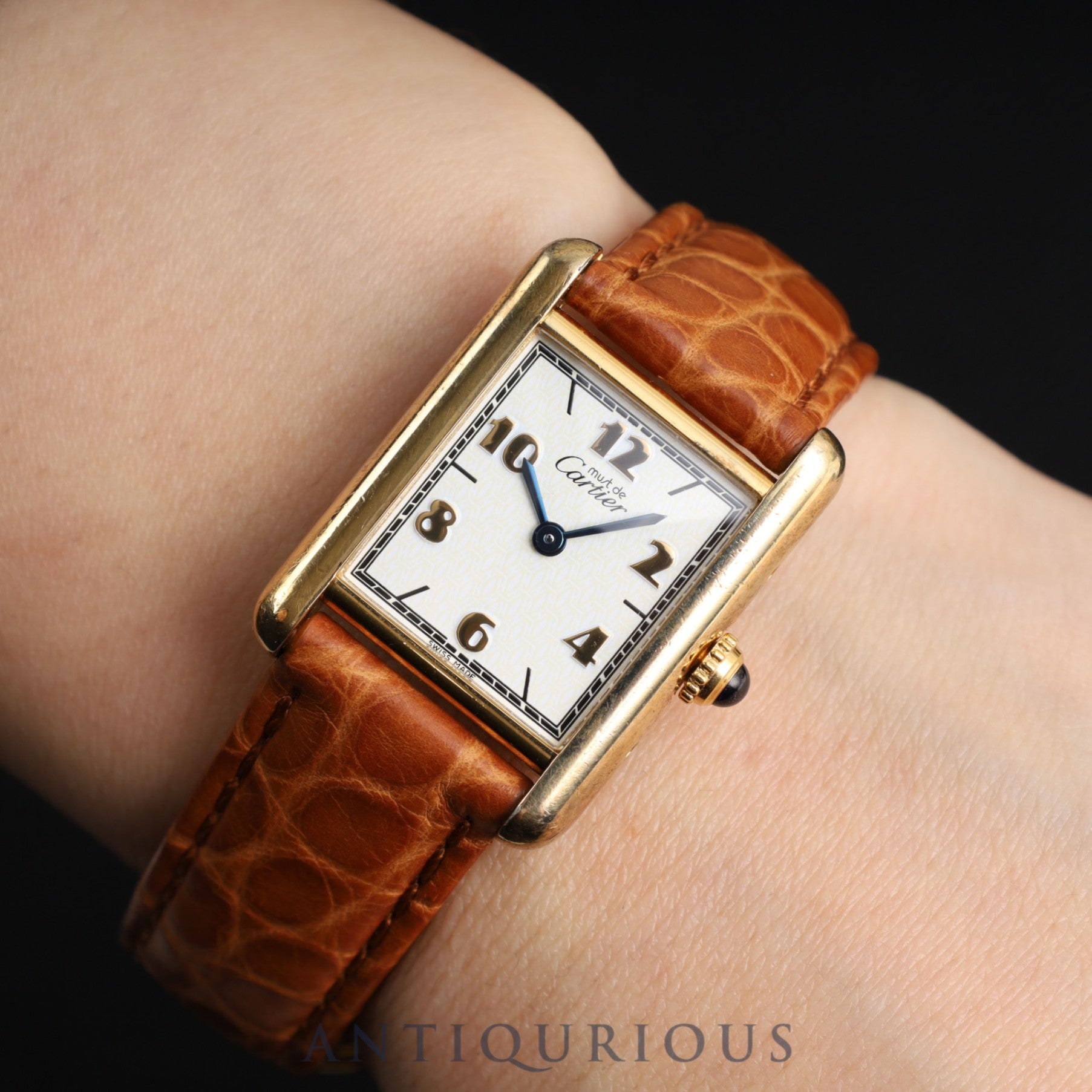 Cartier Must Tank SM 5057001 Quartz SV925 Leather Genuine D Buckle (GP) Arabic CC Dial Complete service (full maintenance) completed at Cartier boutique