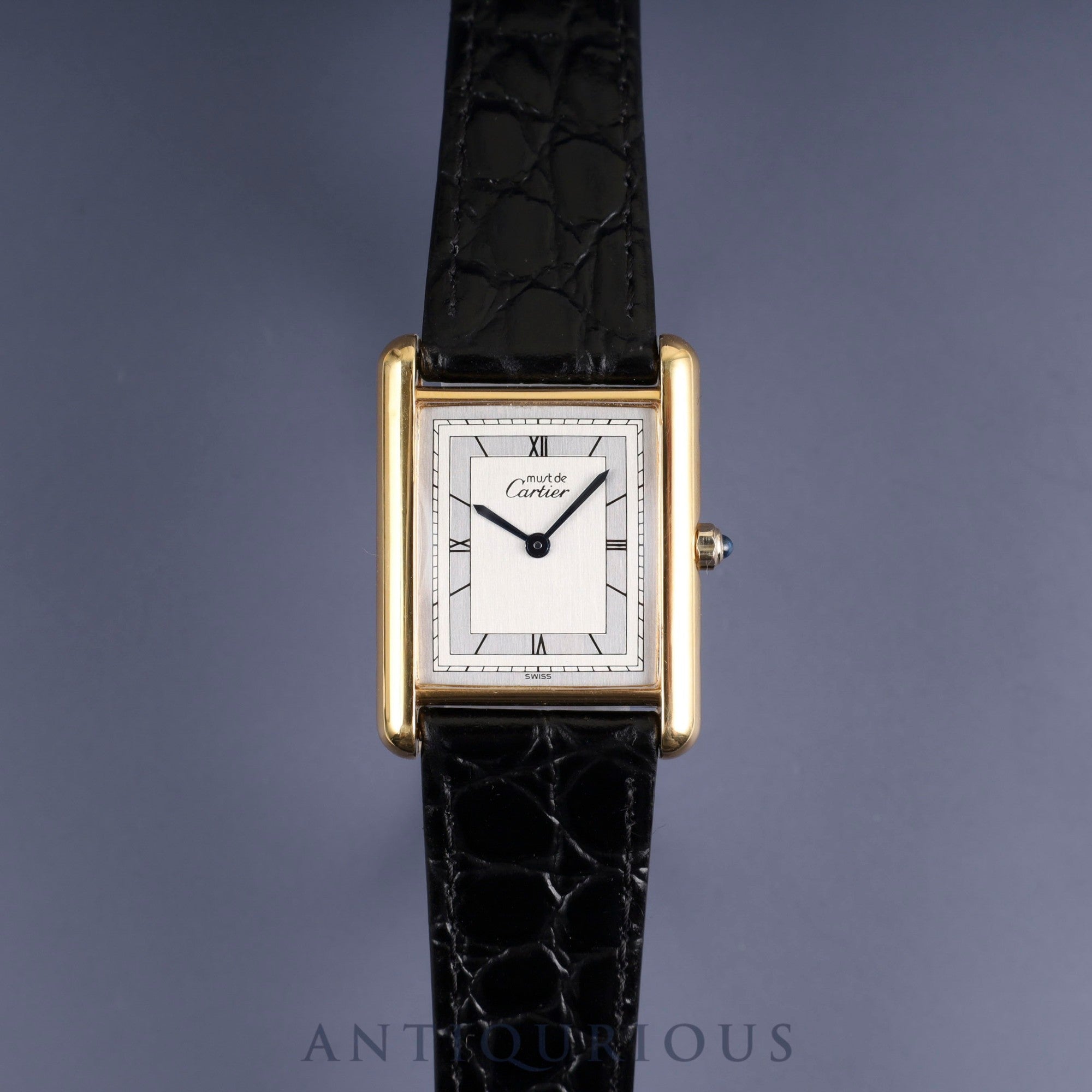 Cartier Must Tank LM 6 81006 Quartz SV925 Leather Genuine Buckle (GP) Grey Roman Dial Complete service (full maintenance) completed at Cartier boutique