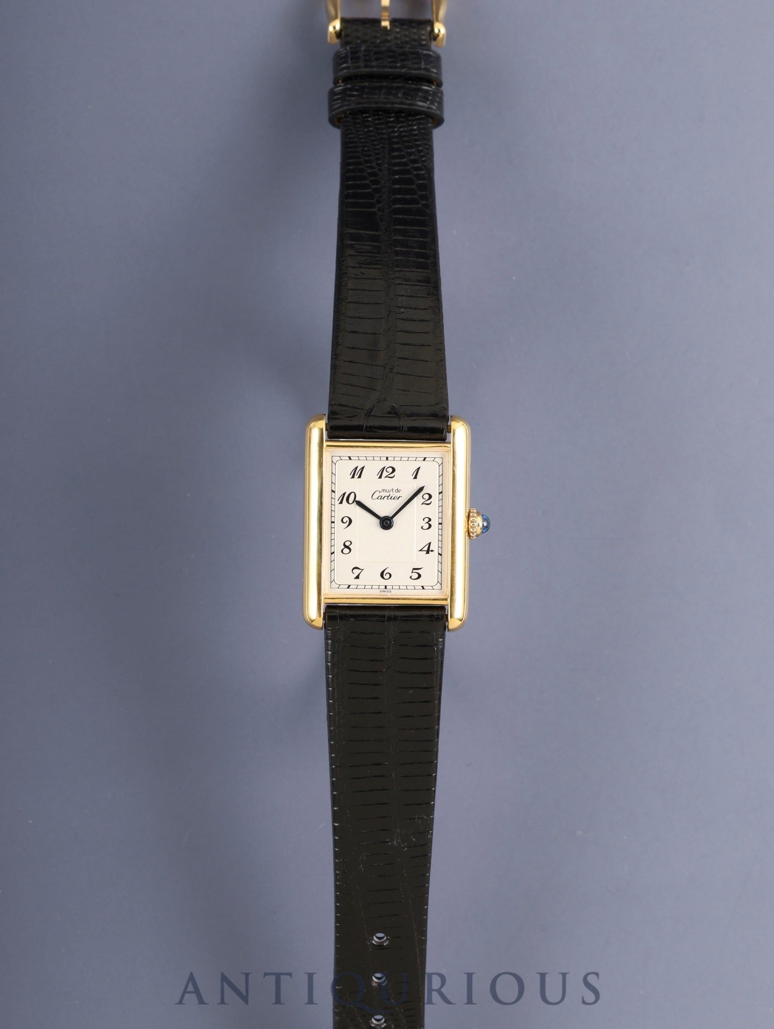 Cartier Must Tank LM 590005 Quartz Cal.90 SV925 Leather Original Pin Buckle (GP) Arabic Dial (SWISS marking) Overhauled Polished