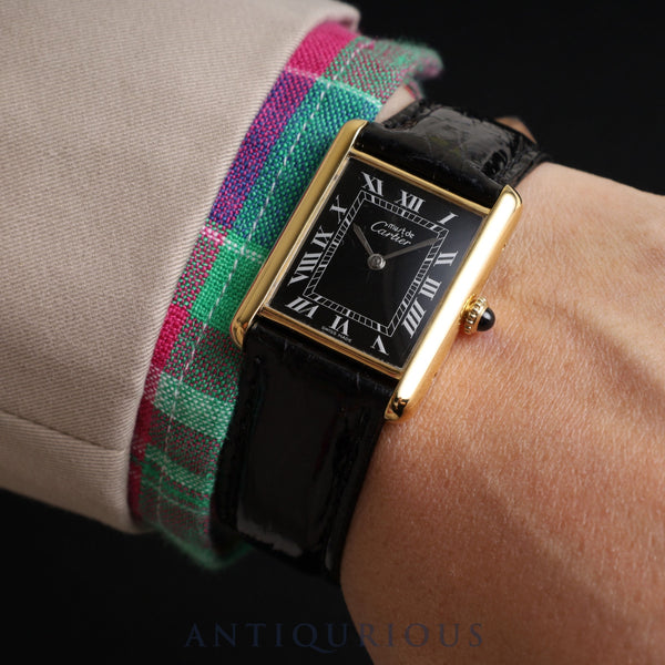 Cartier Must Tank LM Manual winding SV925 Leather Genuine buckle (GP) Black Roman dial Complete service (full maintenance) completed at Cartier boutique Newly refurbished