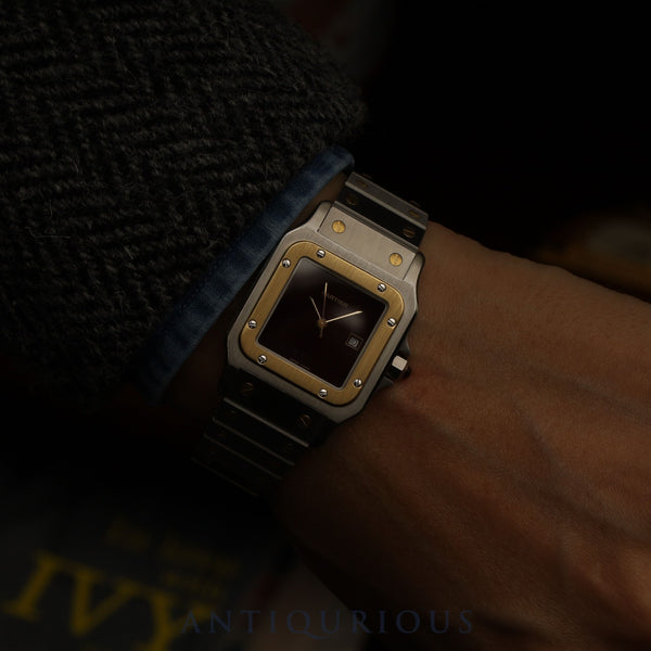 Cartier Santos Galbee LM 2961 Automatic, Stainless Steel/Yellow Gold, Garnet Dial, Bordeaux Dial, Completely Serviced (Full Maintenance) at a Cartier Boutique