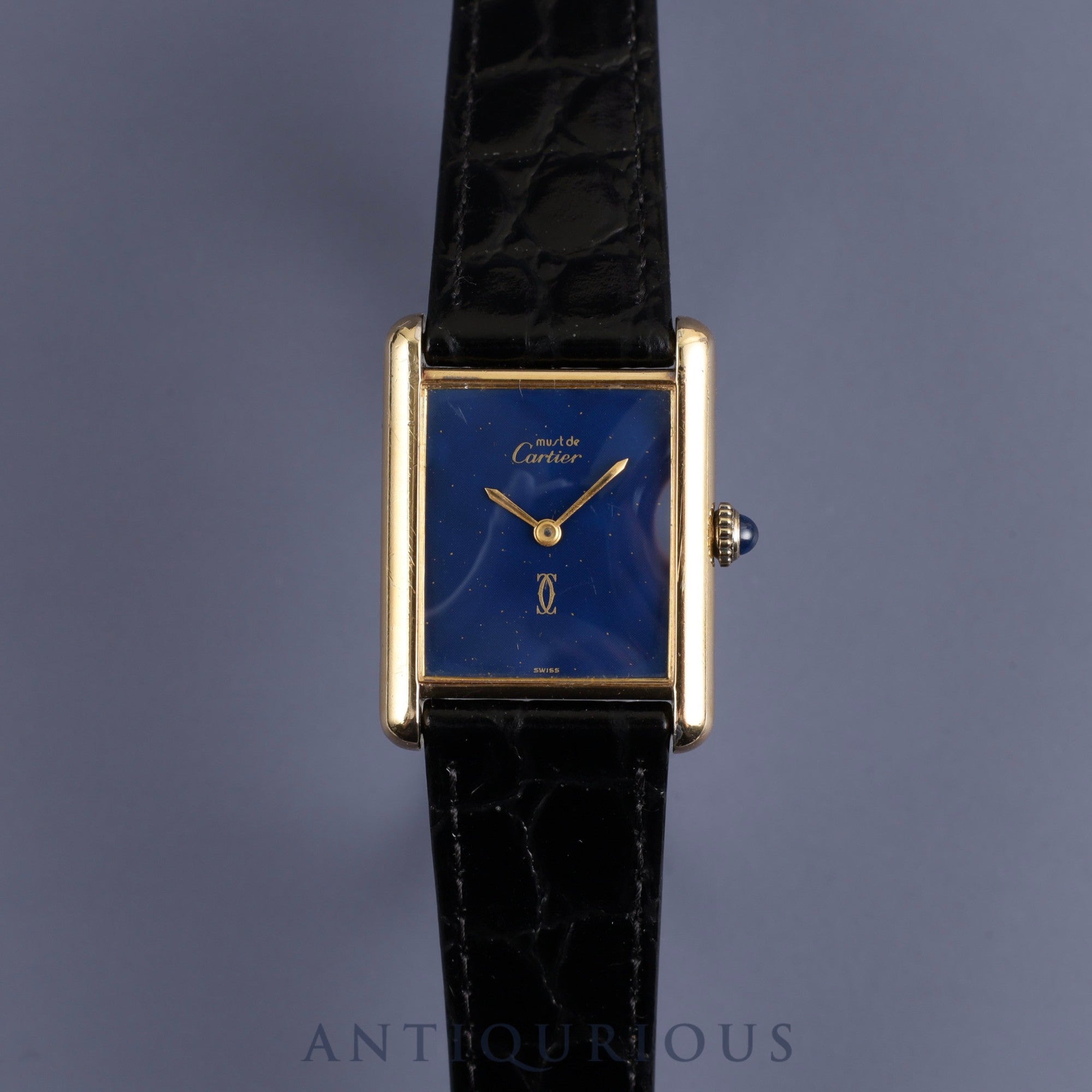 Cartier Must Tank LM Manual winding Cal.78-1 SV925 Leather Genuine buckle (GP) Lapis lazuli dial Overhauled