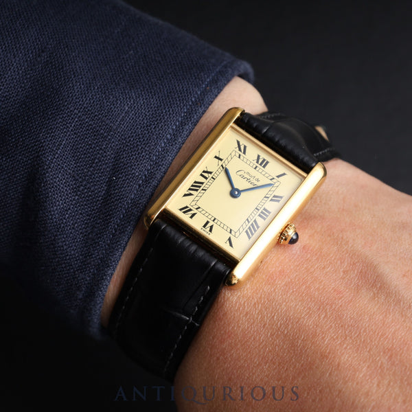 カルティエ マストタンク LM W1002753 / 590005 クォーツ Cal.90 SV925 革 純正尾錠(GP) アイボリーローマン文字盤 純正革ベルト オーバーホール済み