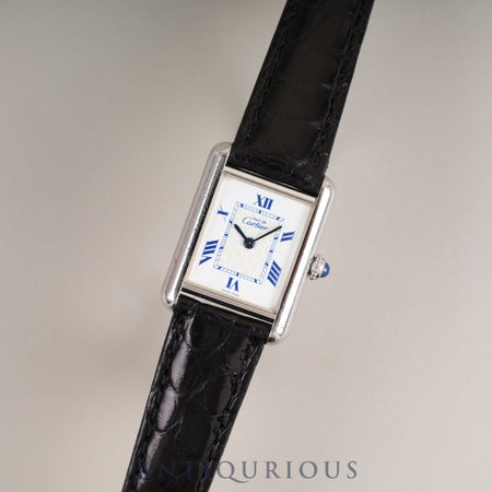 Cartier Must Tank MM W1014054 / 2416 Quartz Caliber 057 SV925 Leather Strap with Genuine D-Buckle (Stainless Steel) White Roman Dial Overhauled