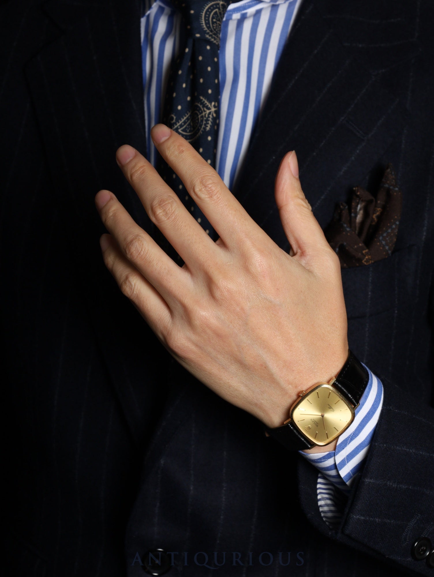 ロレックス チェリーニ 4114 手巻き Cal.1601 750YG 革 純正尾錠(GP)シャンパン文字盤 42番台(1975年)オーバーホール済み