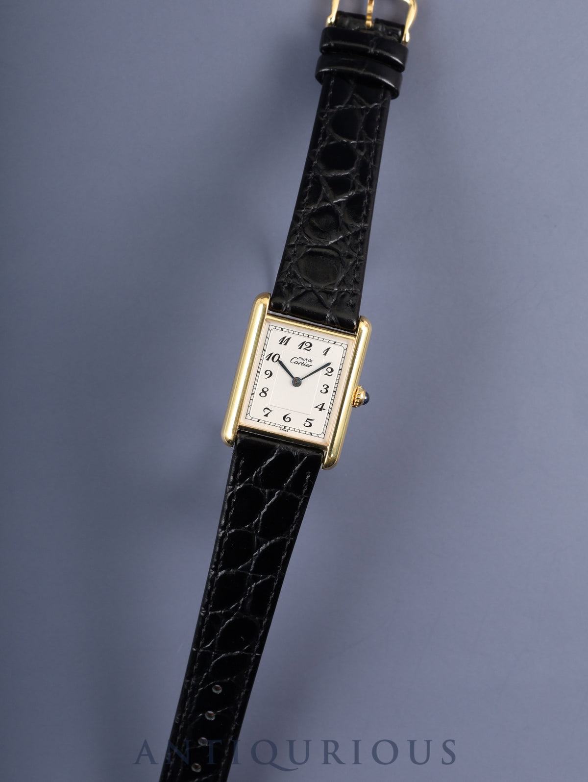 Cartier Must Tank LM 590005 Quartz Caliber 90 SV925 Leather Strap with Genuine GP Buckle Arabic Dial Overhauled and Finished to Look Like New