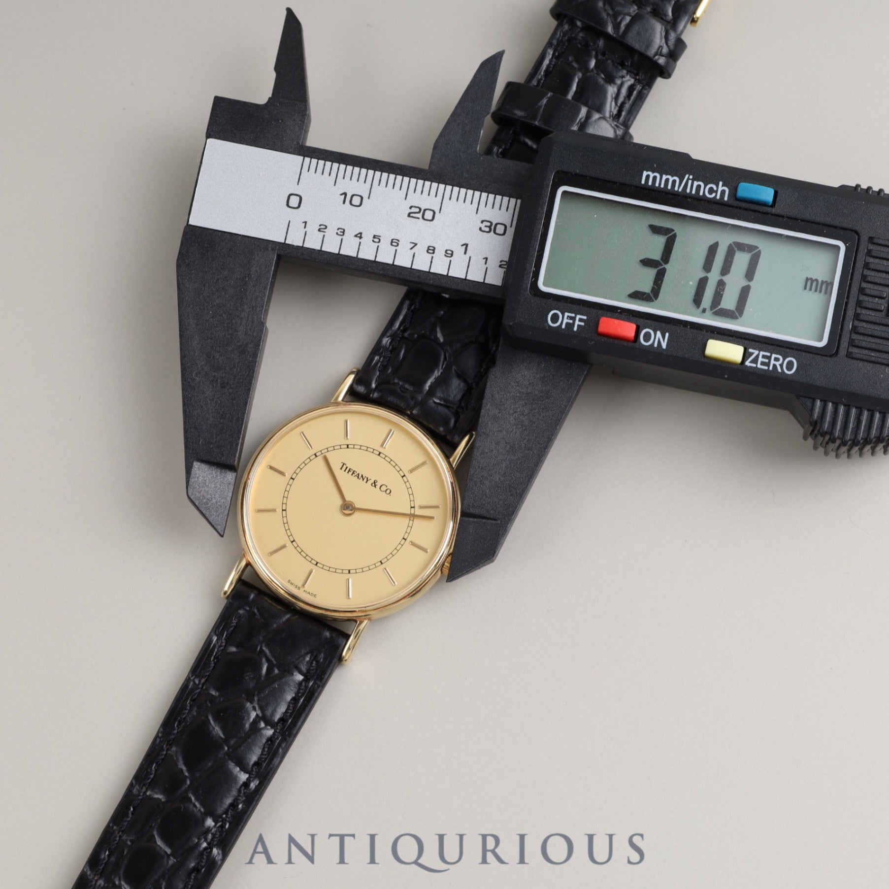 Tiffany Round Classic 60-501 Quartz 14KYG Leather Genuine Buckle (GP) Gold Dial Box